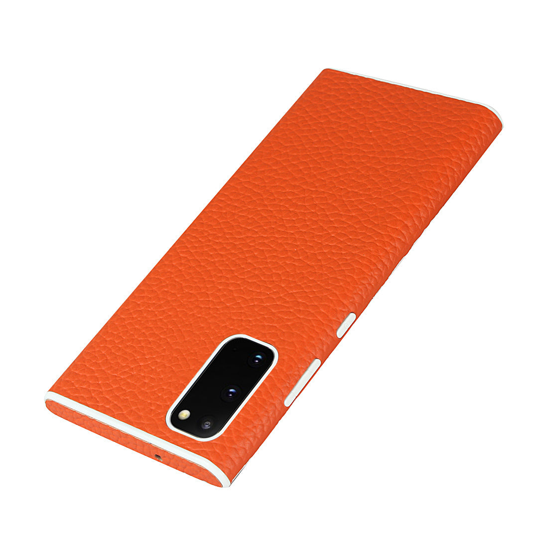 Litchi Skin Genuine Leather Coated TPU Phone Case for Samsung Galaxy S20 4G/S20 5G - Orange