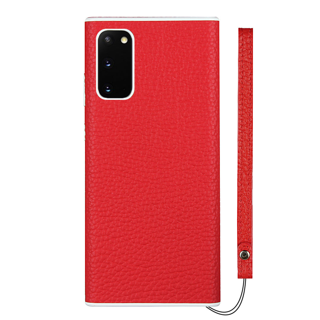 Litchi Skin Genuine Leather Coated TPU Phone Case for Samsung Galaxy S20 4G/S20 5G - Red