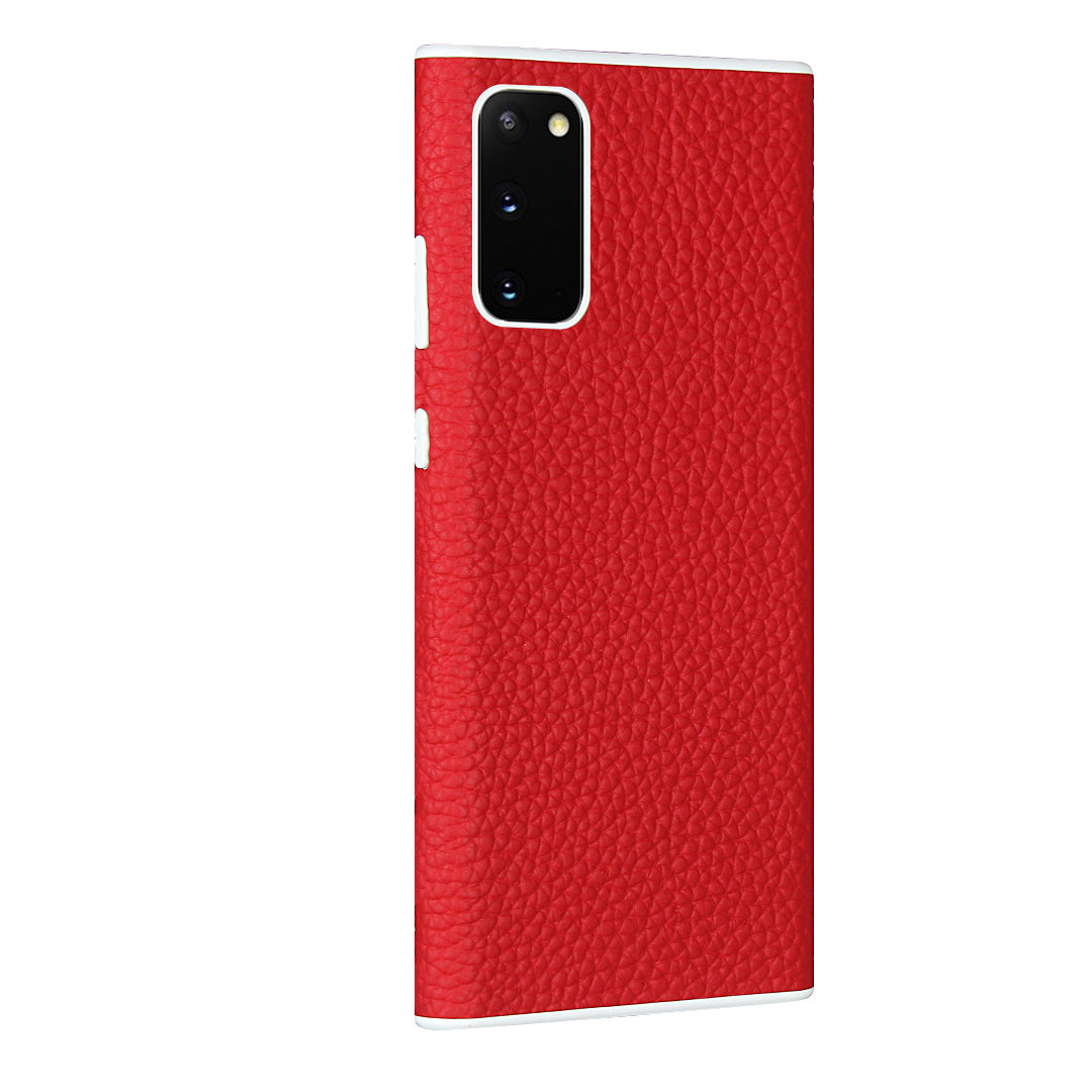 Litchi Skin Genuine Leather Coated TPU Phone Case for Samsung Galaxy S20 4G/S20 5G - Red