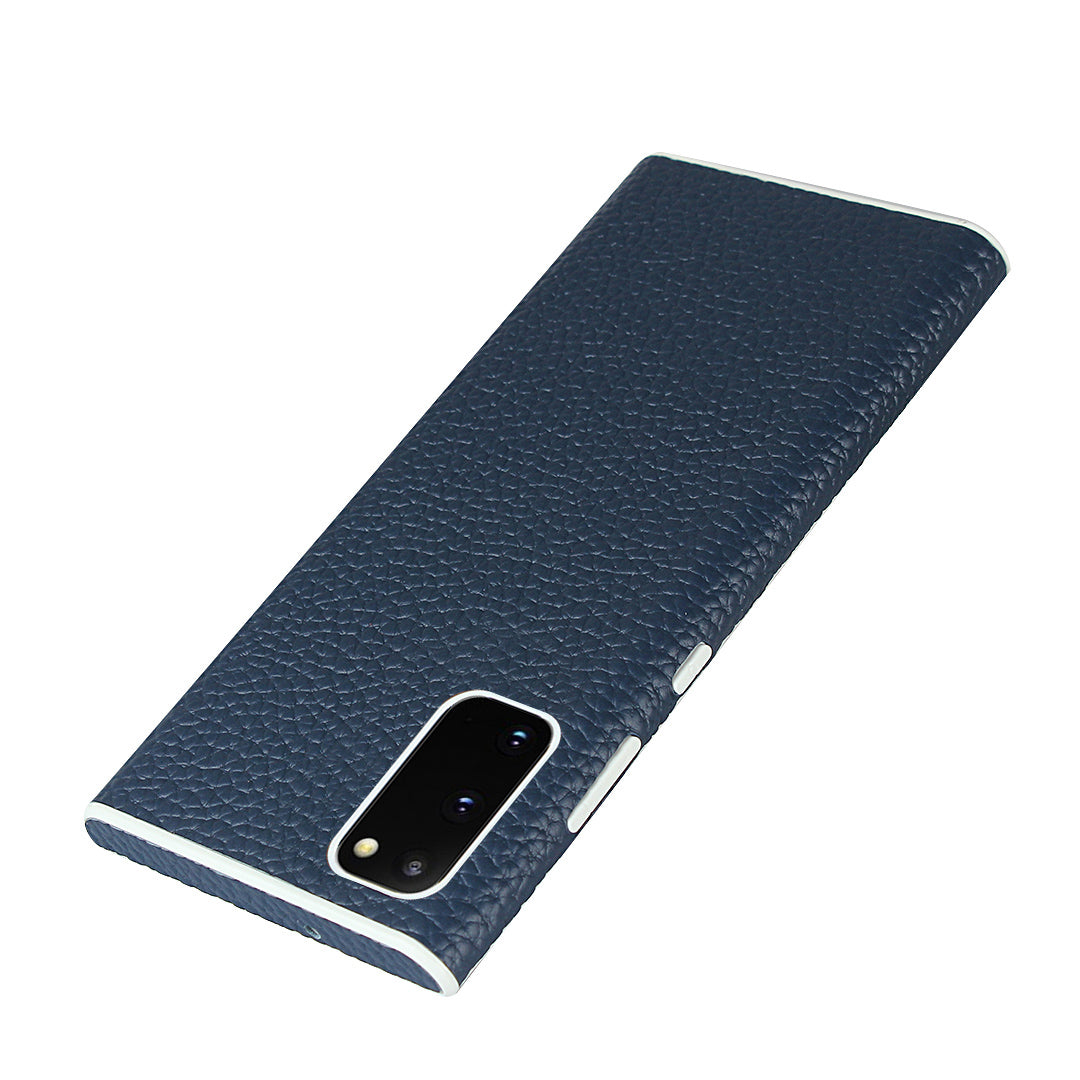 Litchi Skin Genuine Leather Coated TPU Phone Case for Samsung Galaxy S20 4G/S20 5G - Blue