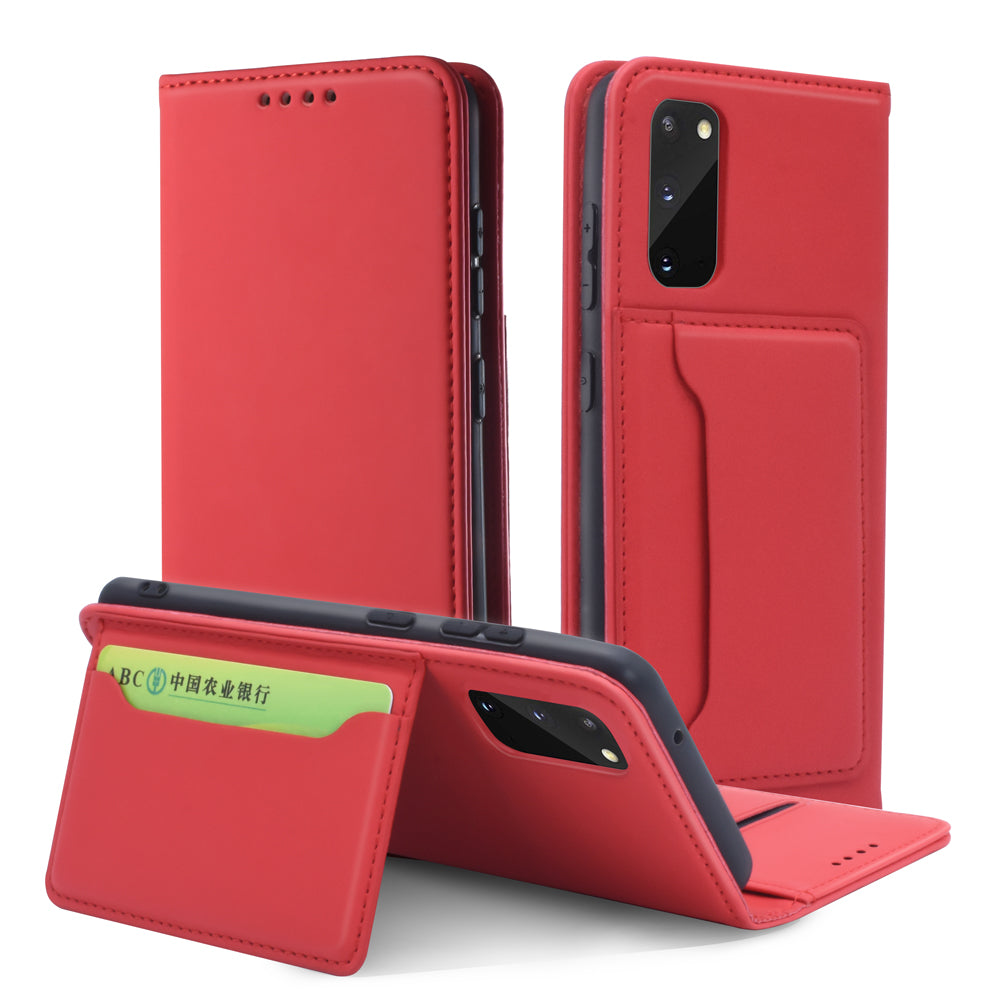 Liquid Silicone Touch Leather Wallet Stand Case for Samsung Galaxy S20 4G/S20 5G - Red