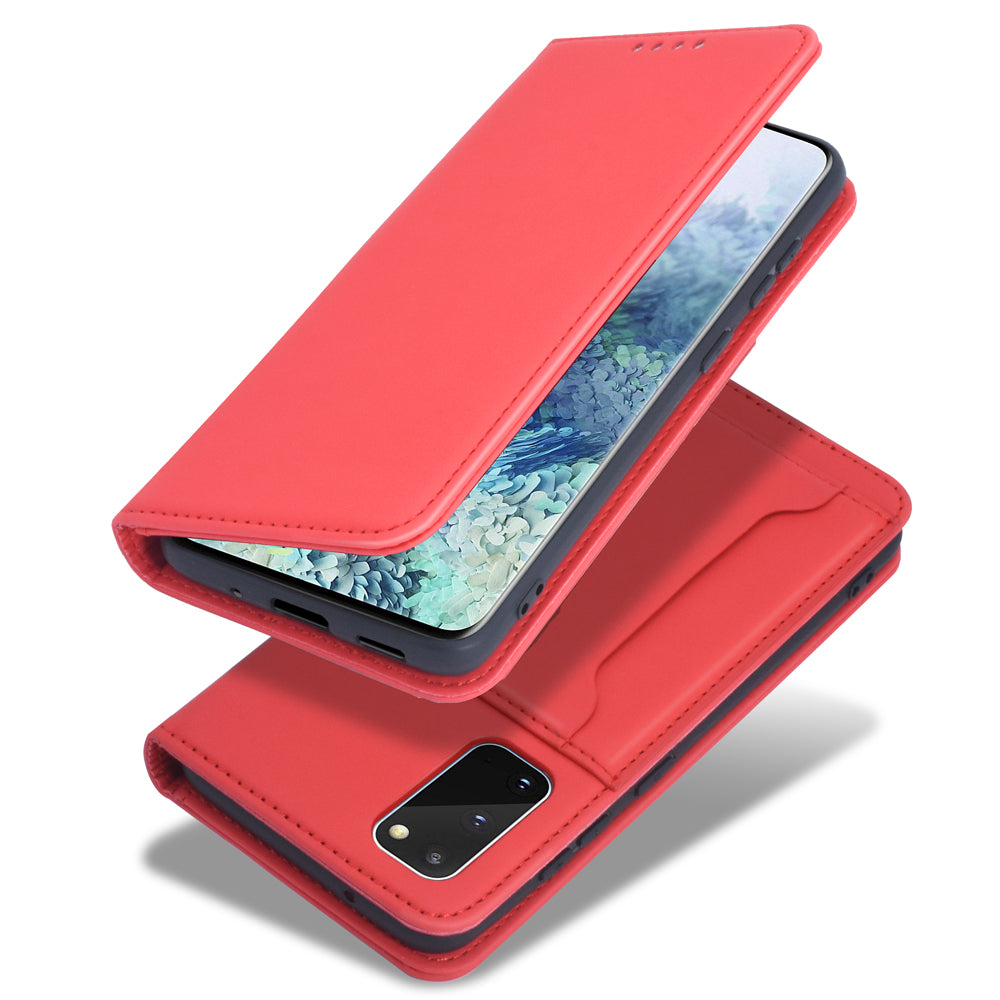 Liquid Silicone Touch Leather Wallet Stand Case for Samsung Galaxy S20 4G/S20 5G - Red