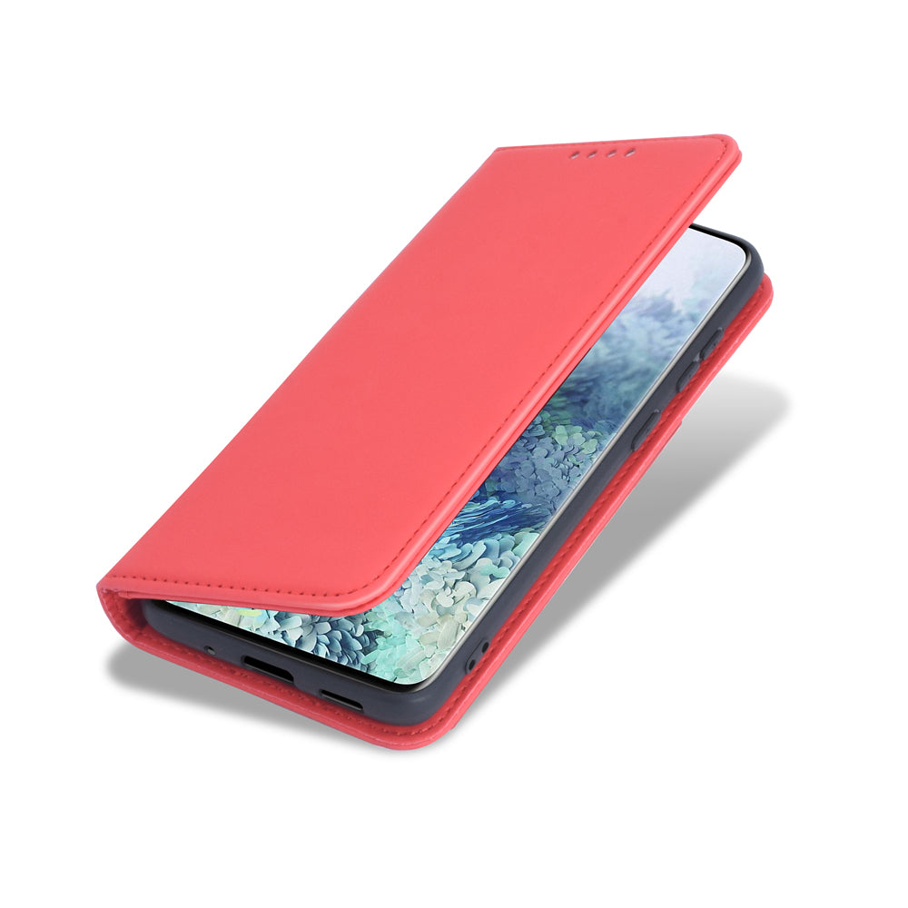 Liquid Silicone Touch Leather Wallet Stand Case for Samsung Galaxy S20 4G/S20 5G - Red