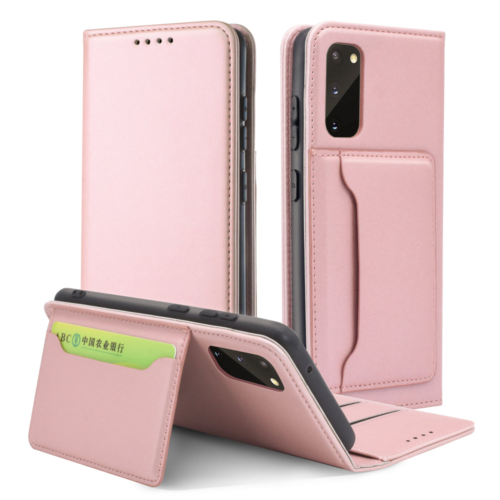 Liquid Silicone Touch Leather Wallet Stand Case for Samsung Galaxy S20 4G/S20 5G - Rose Gold