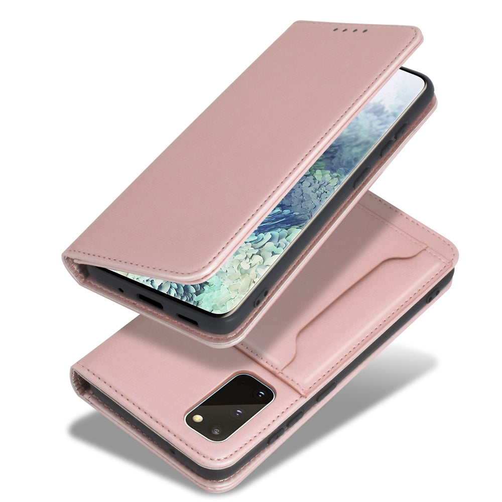 Liquid Silicone Touch Leather Wallet Stand Case for Samsung Galaxy S20 4G/S20 5G - Rose Gold