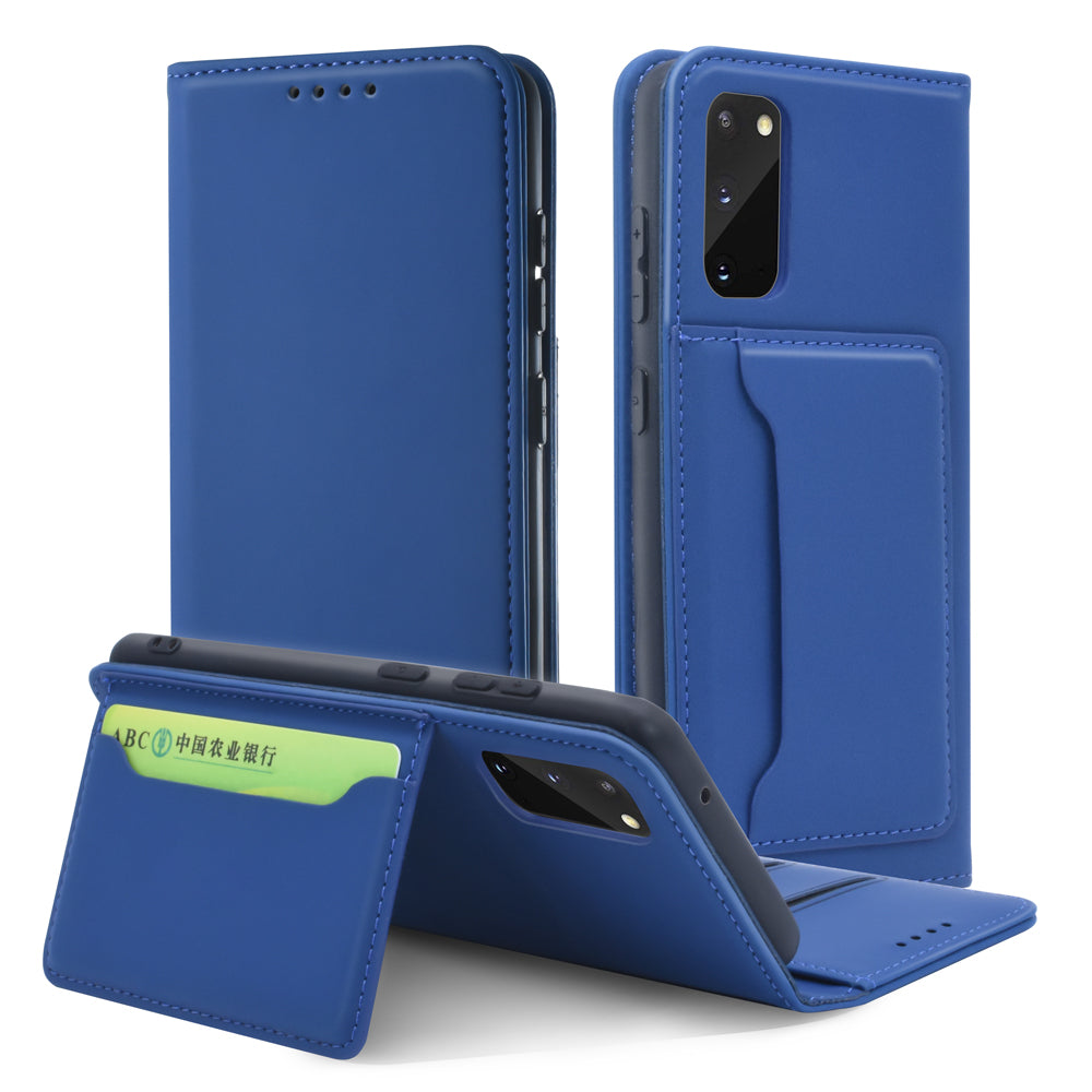 Liquid Silicone Touch Leather Wallet Stand Case for Samsung Galaxy S20 4G/S20 5G - Blue