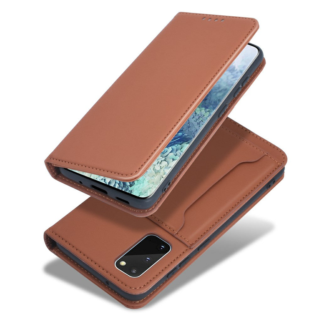 Liquid Silicone Touch Leather Wallet Stand Case for Samsung Galaxy S20 4G/S20 5G - Brown