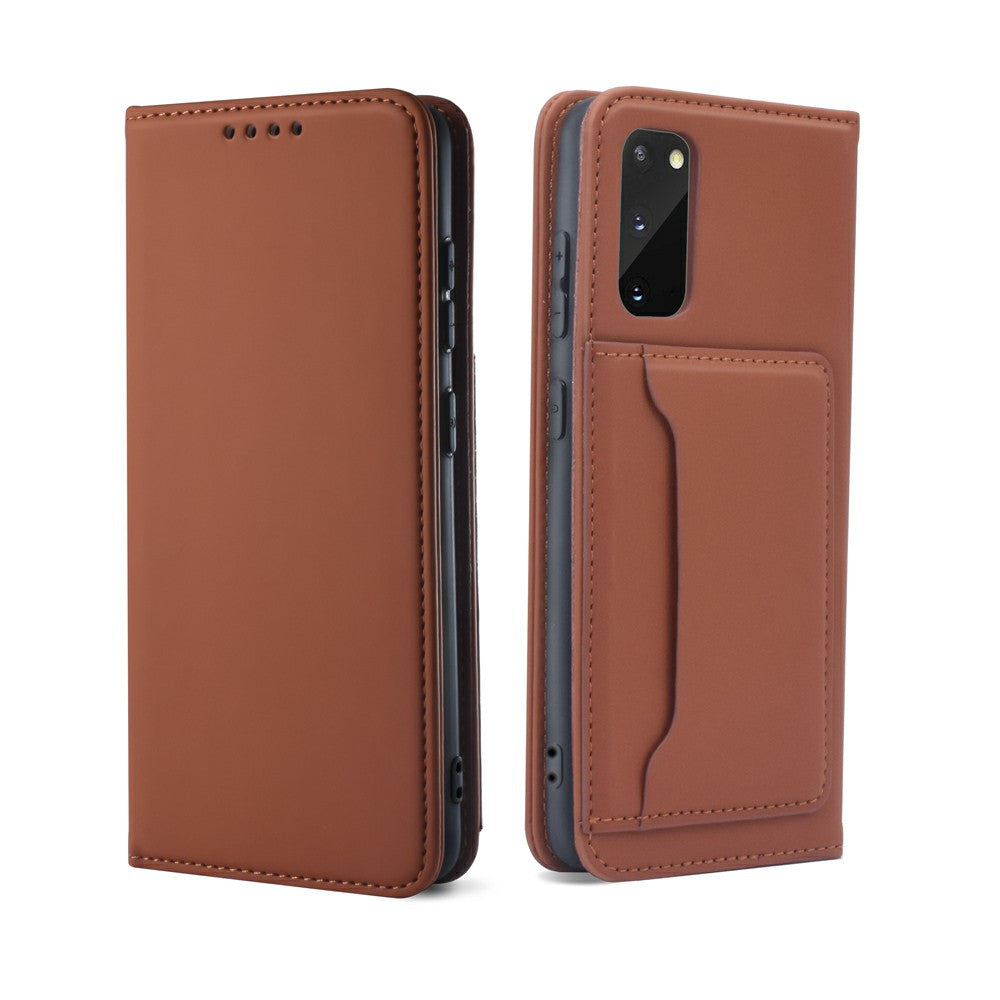 Liquid Silicone Touch Leather Wallet Stand Case for Samsung Galaxy S20 4G/S20 5G - Brown