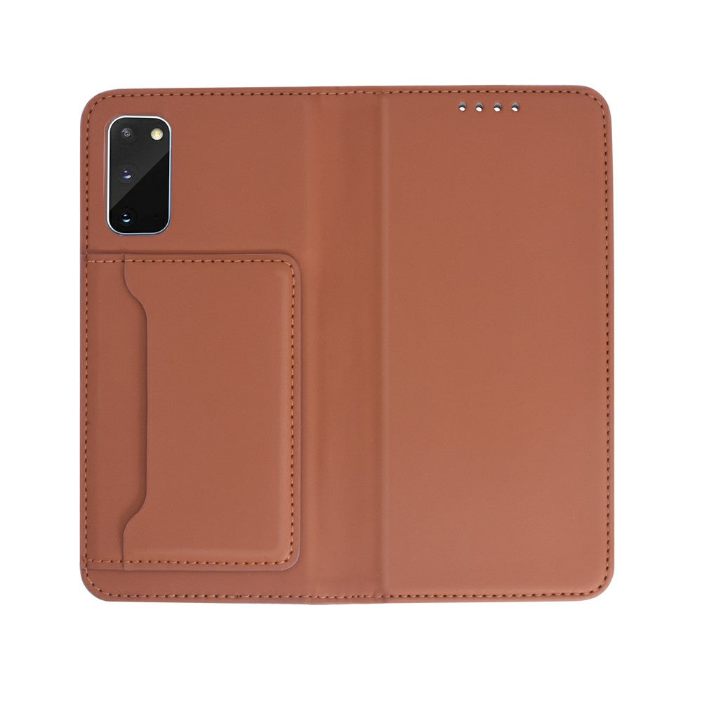 Liquid Silicone Touch Leather Wallet Stand Case for Samsung Galaxy S20 4G/S20 5G - Brown