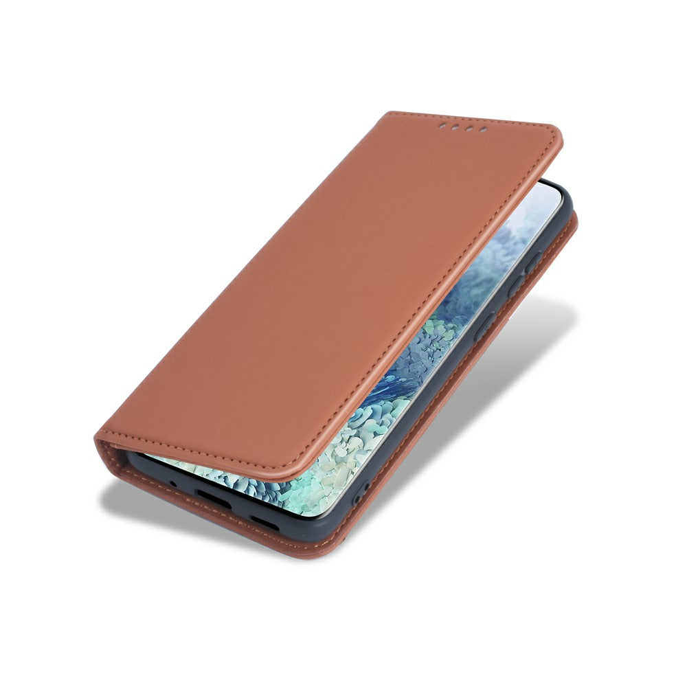 Liquid Silicone Touch Leather Wallet Stand Case for Samsung Galaxy S20 4G/S20 5G - Brown