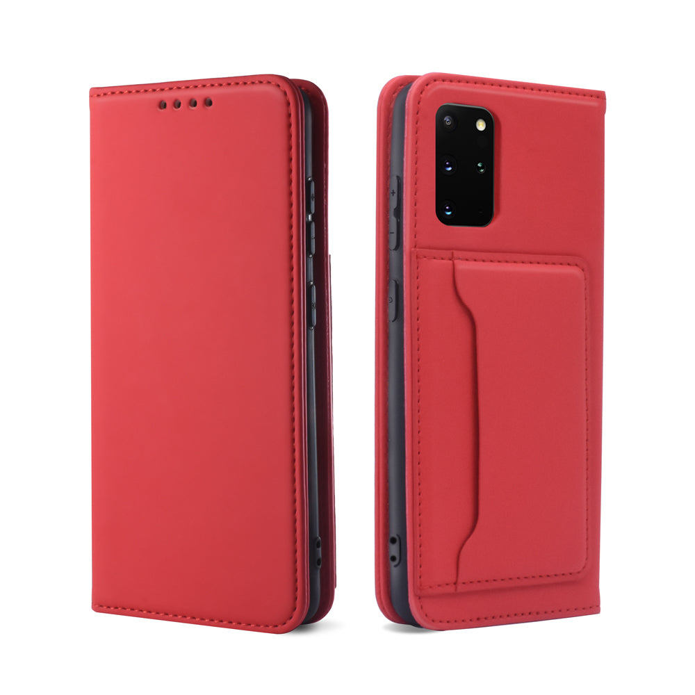 Liquid Silicone Touch Leather Wallet Stand Case for Samsung Galaxy S20 Plus - Red