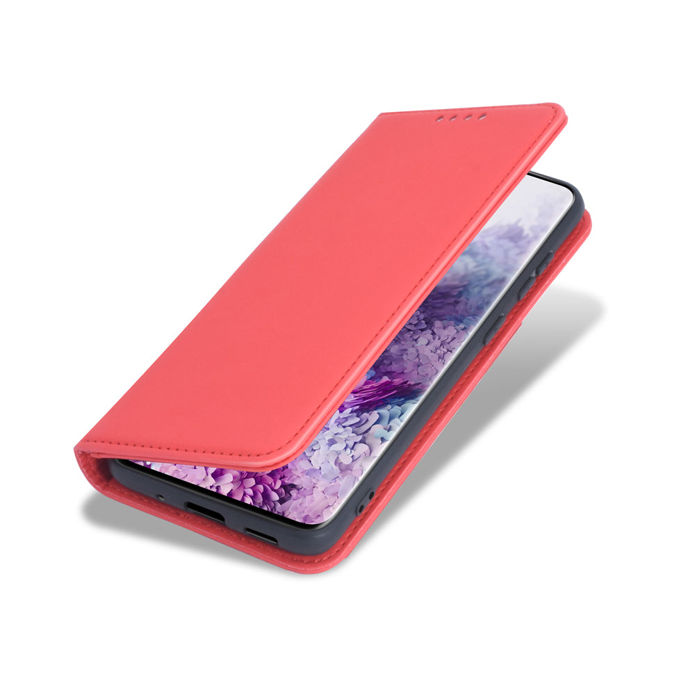 Liquid Silicone Touch Leather Wallet Stand Case for Samsung Galaxy S20 Plus - Red