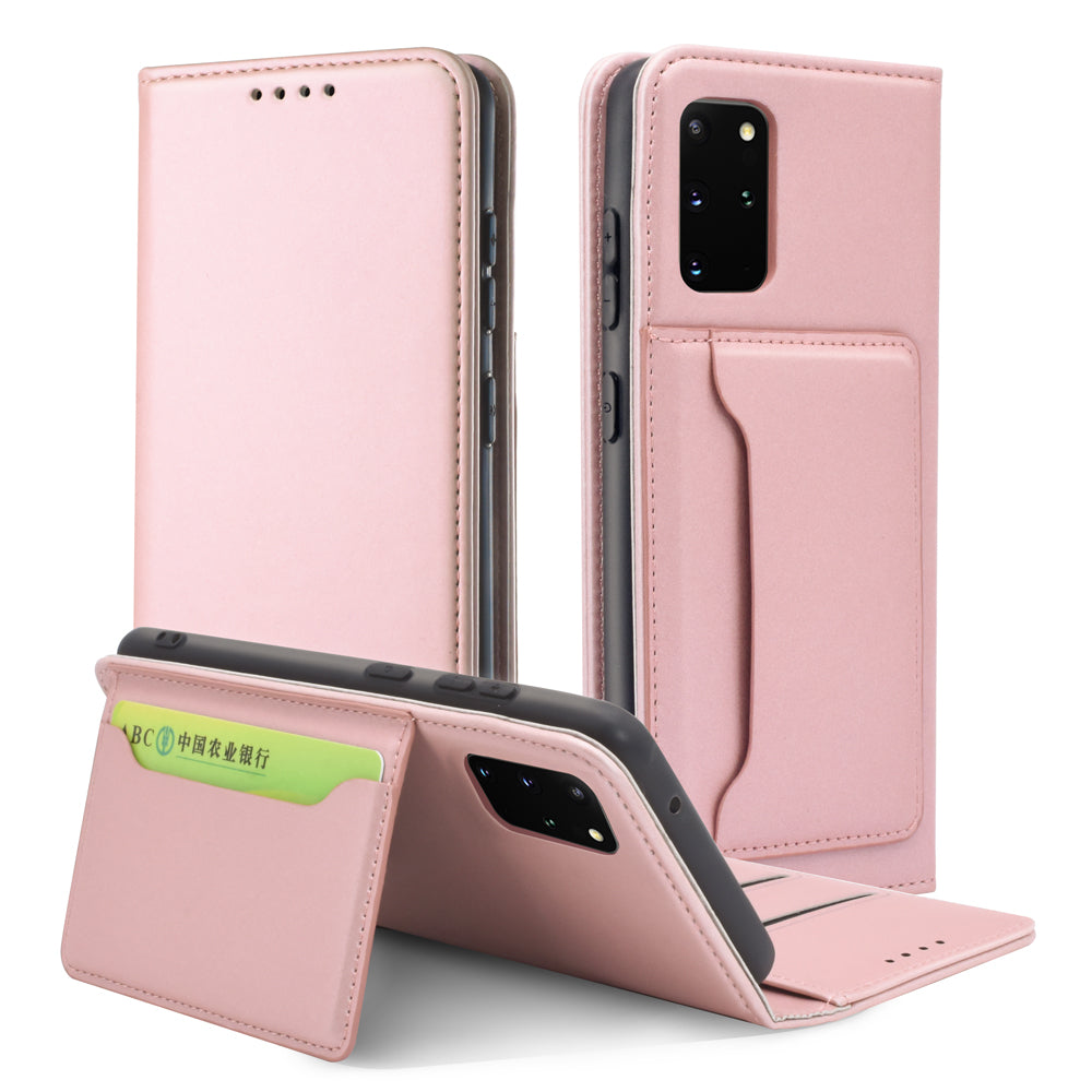 Liquid Silicone Touch Leather Wallet Stand Case for Samsung Galaxy S20 Plus - Rose Gold