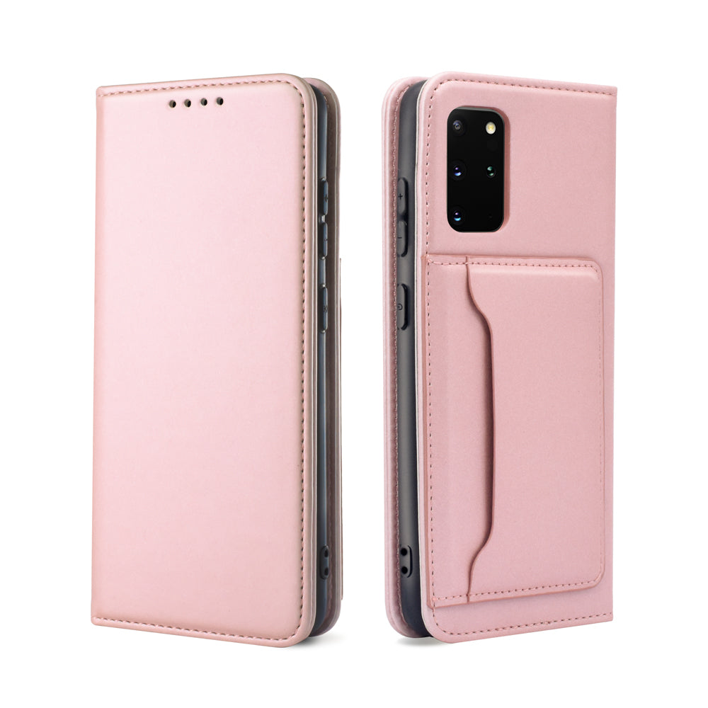 Liquid Silicone Touch Leather Wallet Stand Case for Samsung Galaxy S20 Plus - Rose Gold