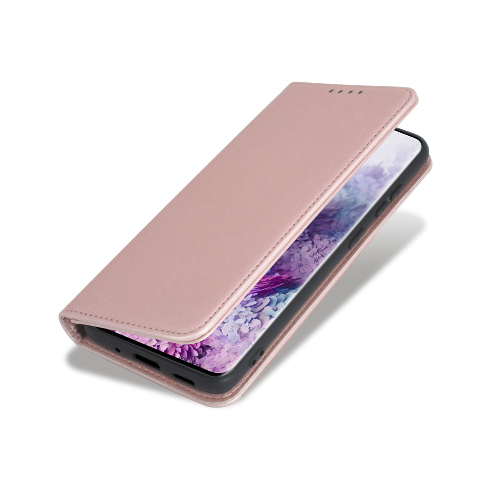 Liquid Silicone Touch Leather Wallet Stand Case for Samsung Galaxy S20 Plus - Rose Gold