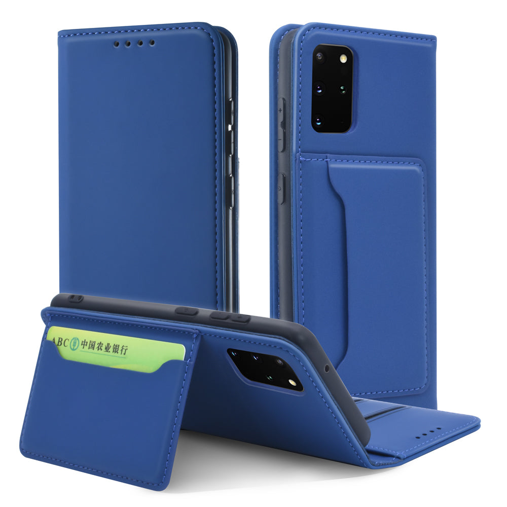 Liquid Silicone Touch Leather Wallet Stand Case for Samsung Galaxy S20 Plus - Blue