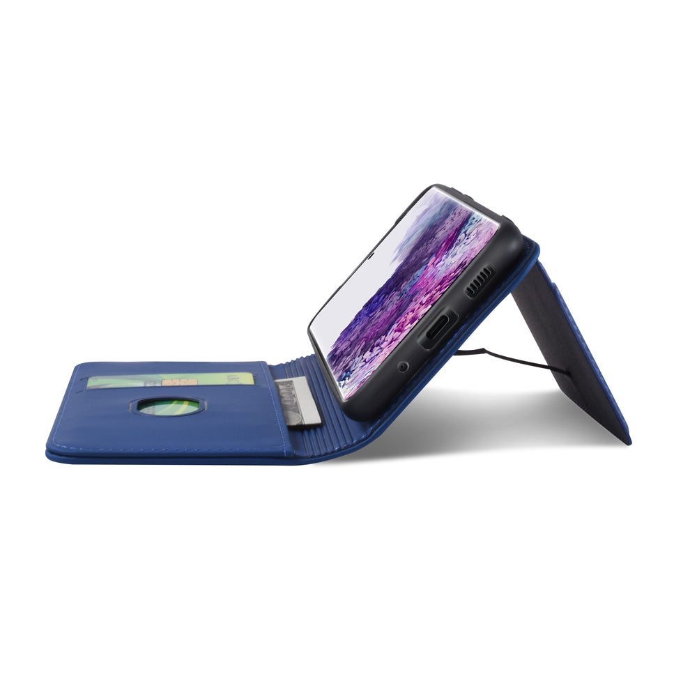 Liquid Silicone Touch Leather Wallet Stand Case for Samsung Galaxy S20 Plus - Blue