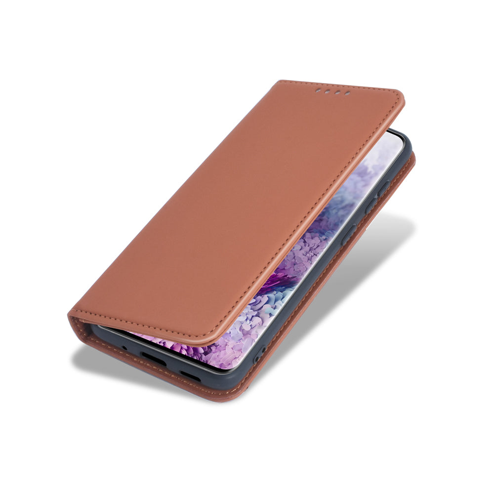 Liquid Silicone Touch Leather Wallet Stand Case for Samsung Galaxy S20 Plus - Brown