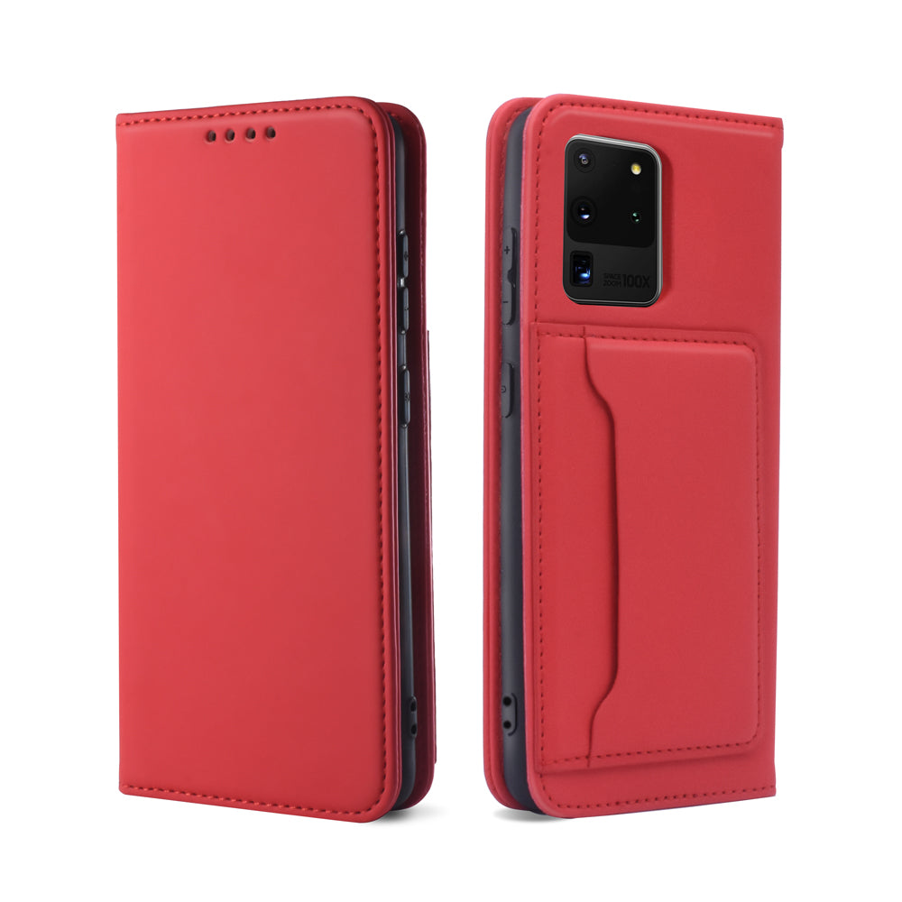 Liquid Silicone Touch Leather Wallet Case for Samsung Galaxy S20 Ultra - Red