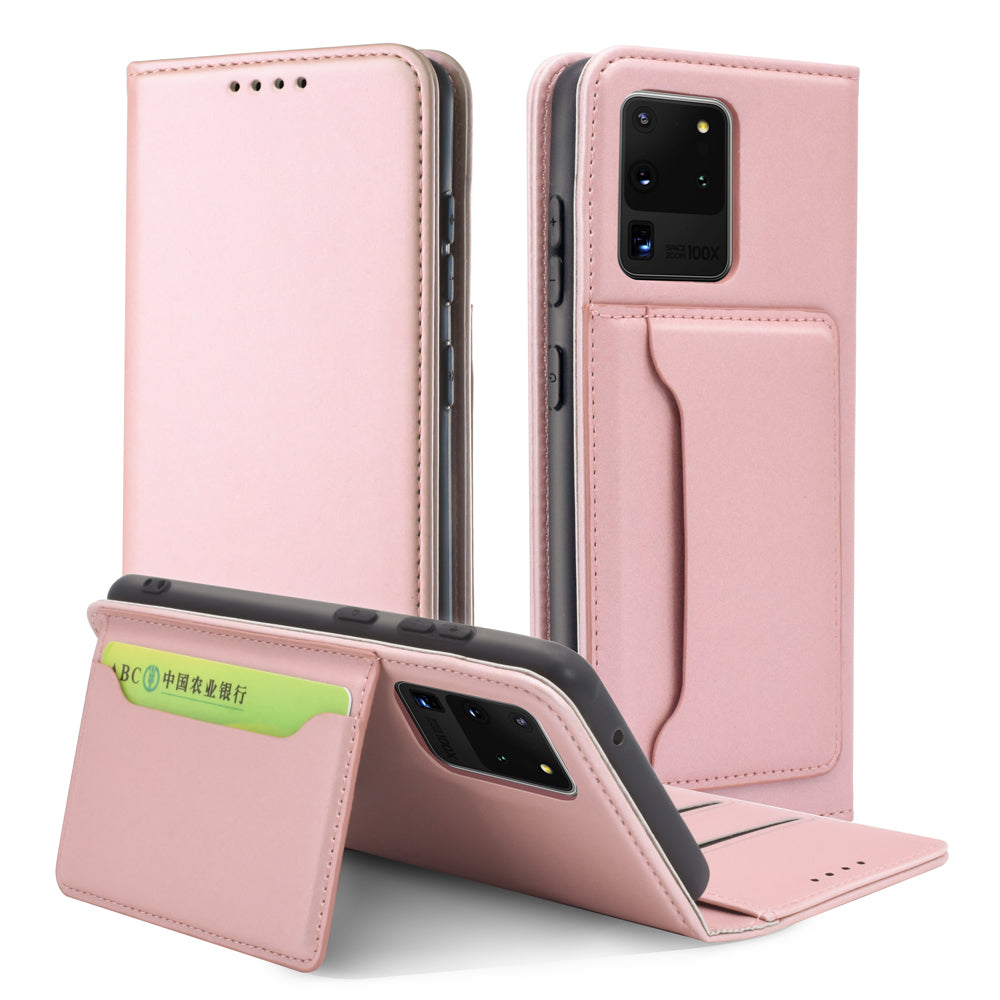 Liquid Silicone Touch Leather Wallet Case for Samsung Galaxy S20 Ultra - Rose Gold