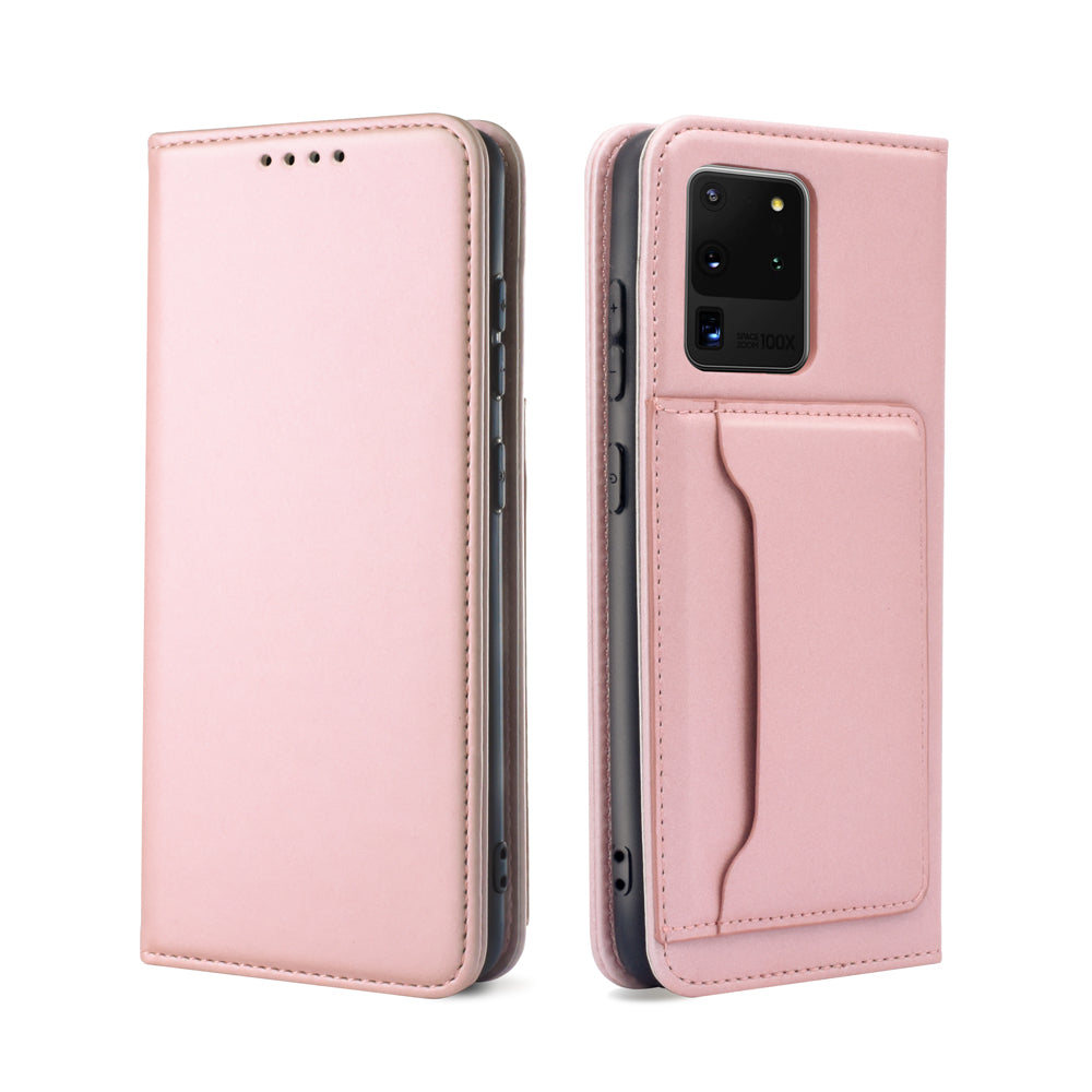 Liquid Silicone Touch Leather Wallet Case for Samsung Galaxy S20 Ultra - Rose Gold