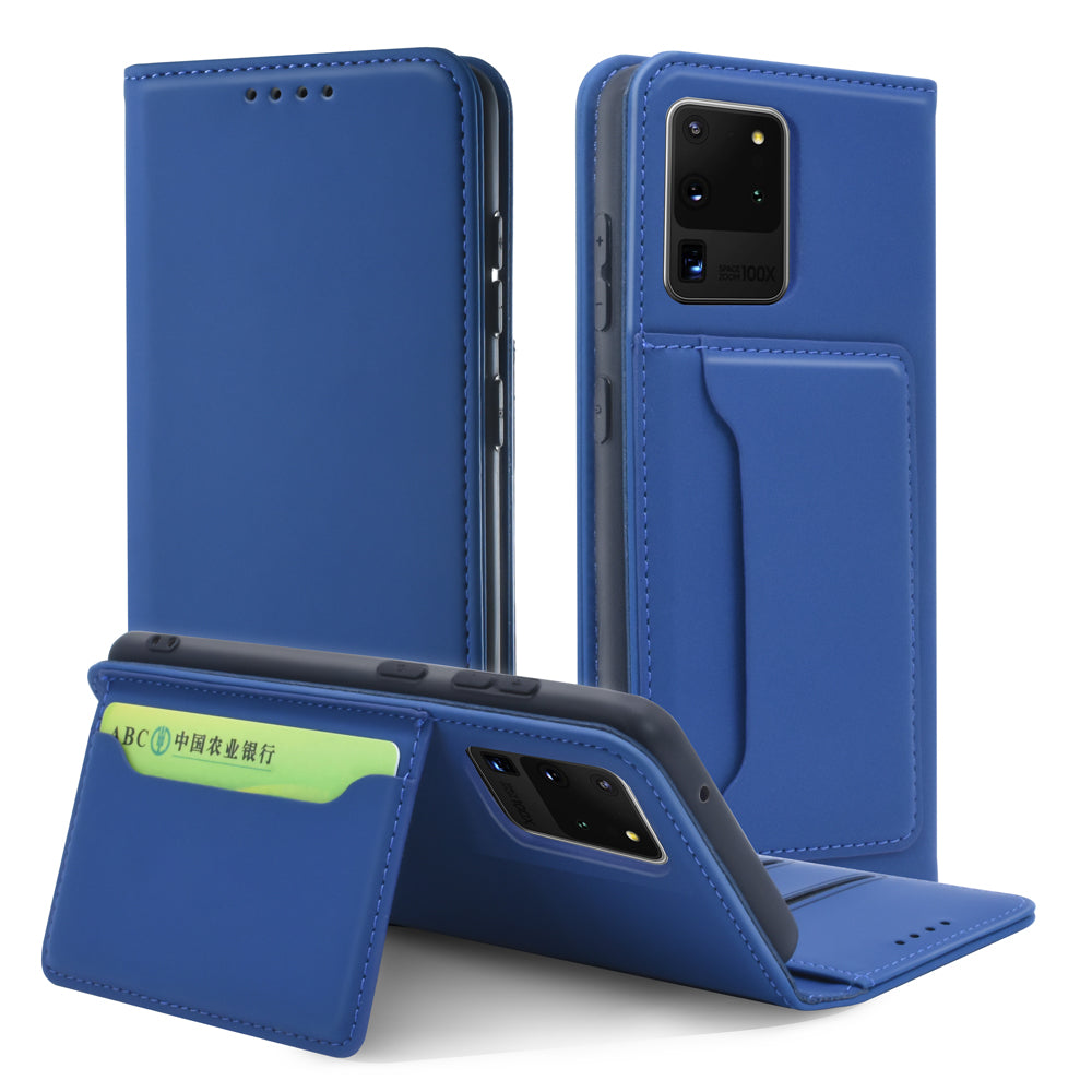 Liquid Silicone Touch Leather Wallet Case for Samsung Galaxy S20 Ultra - Blue