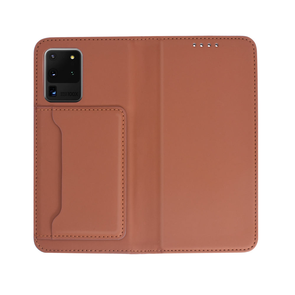 Liquid Silicone Touch Leather Wallet Case for Samsung Galaxy S20 Ultra - Brown