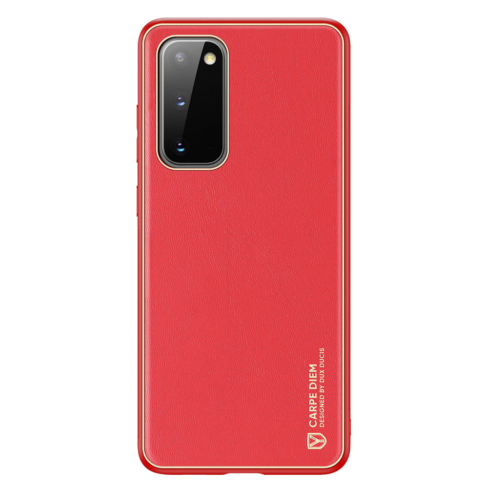 DUX DUCIS YOLO Series Electroplating PU Leather Coated TPU PC Shell for Samsung Galaxy S20 4G/S20 5G - Red