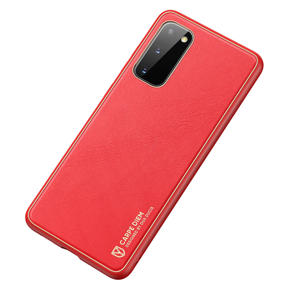 DUX DUCIS YOLO Series Electroplating PU Leather Coated TPU PC Shell for Samsung Galaxy S20 4G/S20 5G - Red