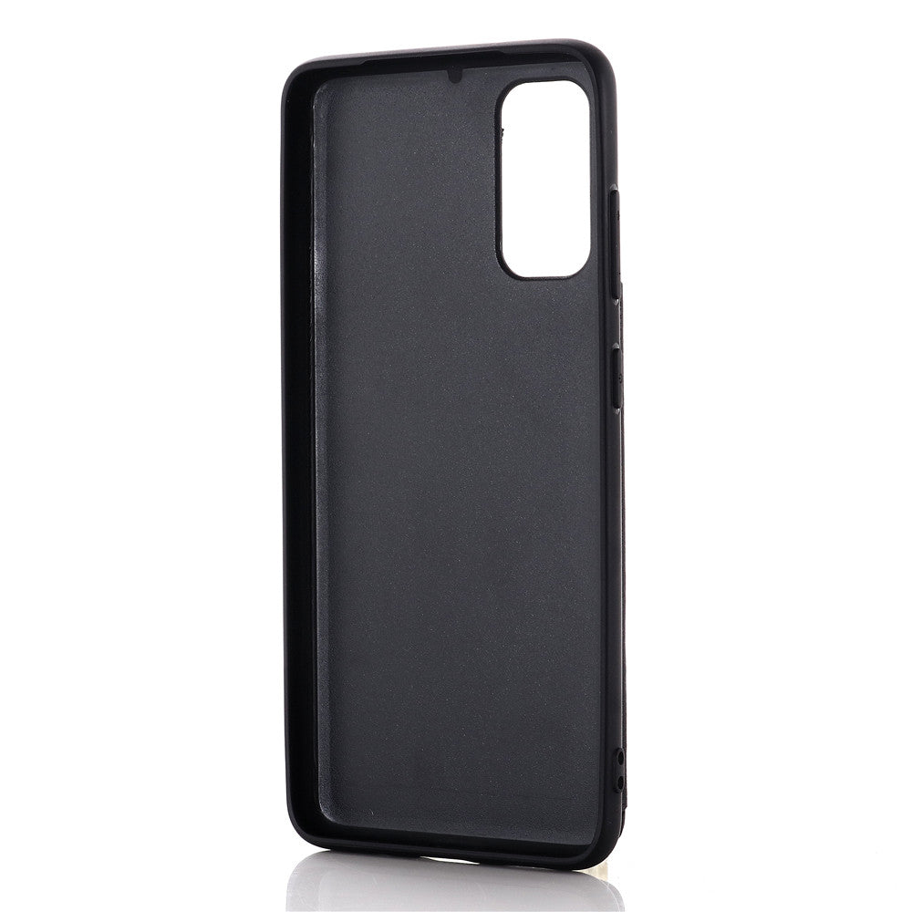 Leather Coated PC + TPU Hybrid Card Holder Case with Kickstand for Samsung Galaxy S20 Plus - Black