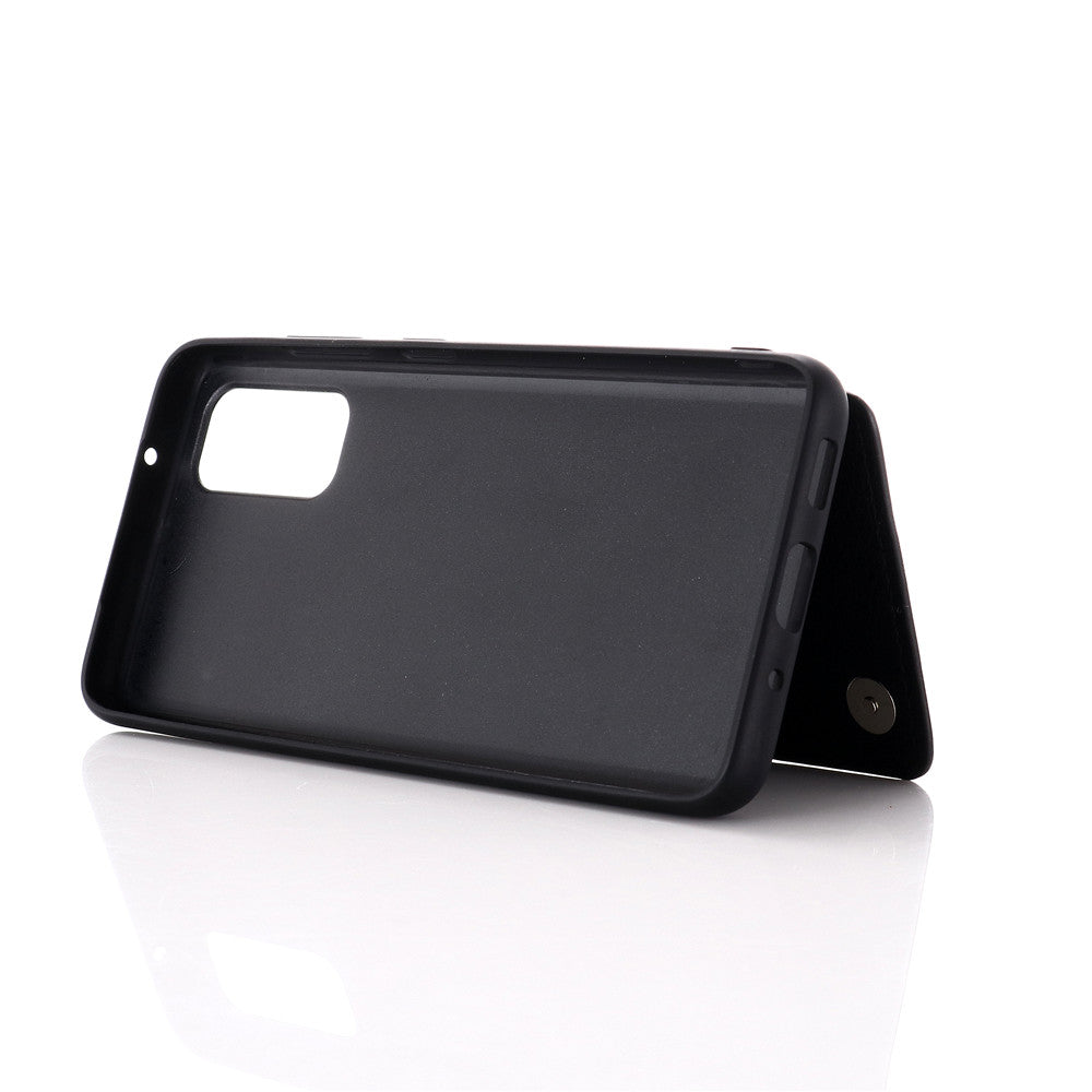 Leather Coated PC + TPU Hybrid Card Holder Case with Kickstand for Samsung Galaxy S20 Plus - Black