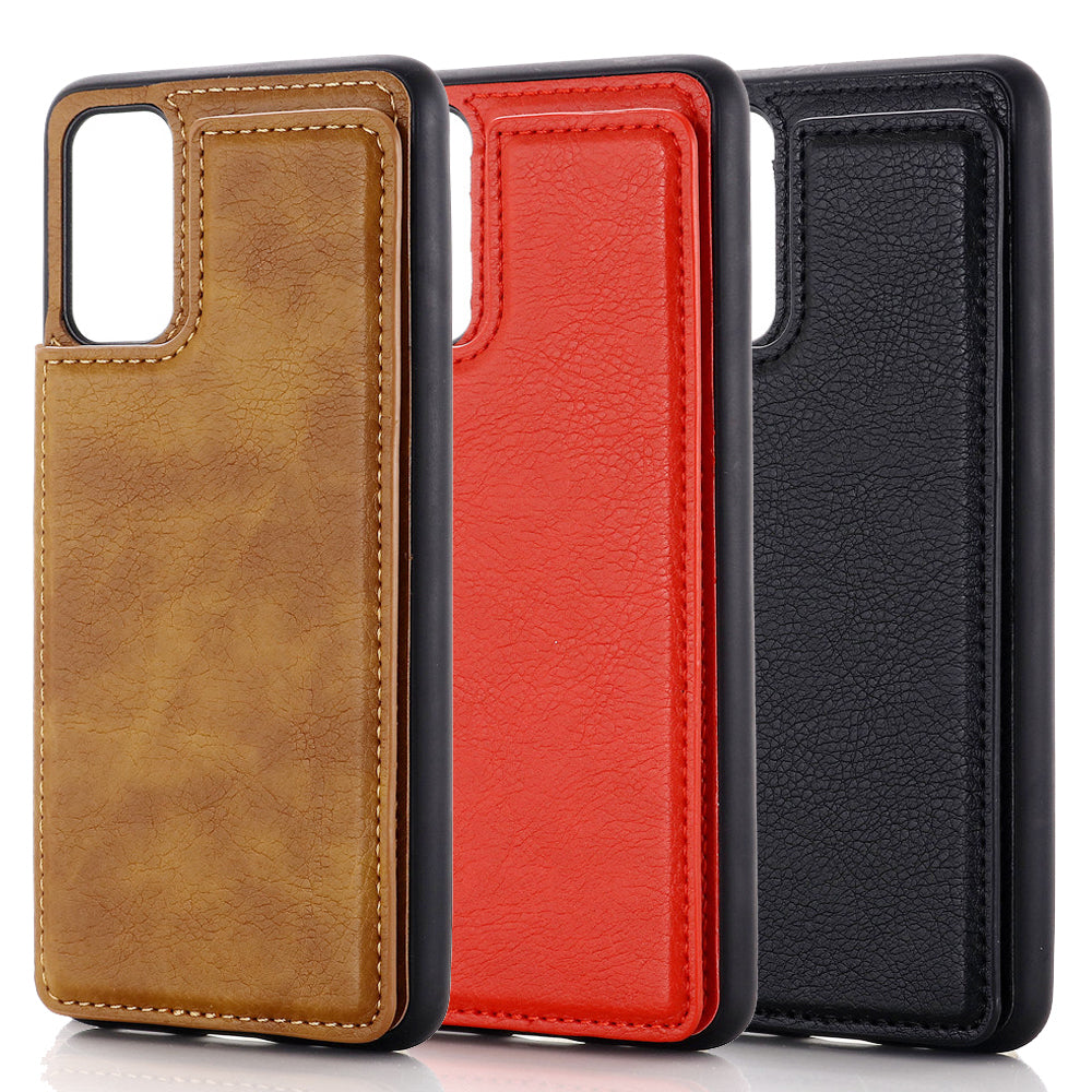 Leather Coated PC + TPU Hybrid Card Holder Case with Kickstand for Samsung Galaxy S20 Plus - Black