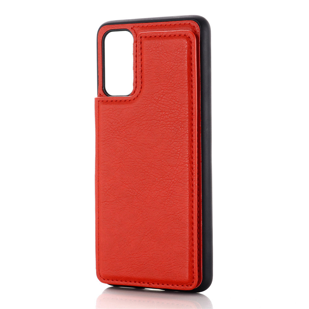 Leather Coated PC + TPU Hybrid Card Holder Case with Kickstand for Samsung Galaxy S20 Plus - Red