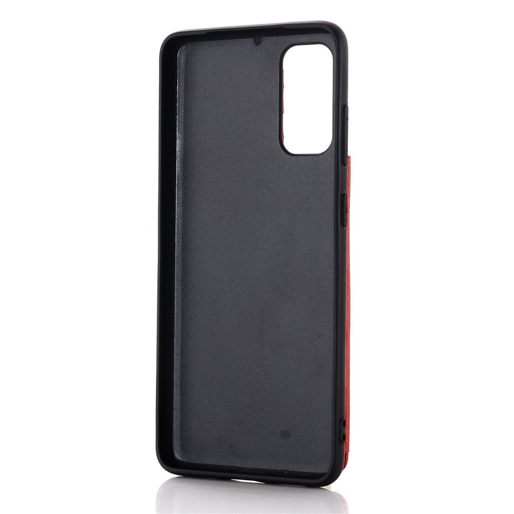 Leather Coated PC + TPU Hybrid Card Holder Case with Kickstand for Samsung Galaxy S20 Plus - Red