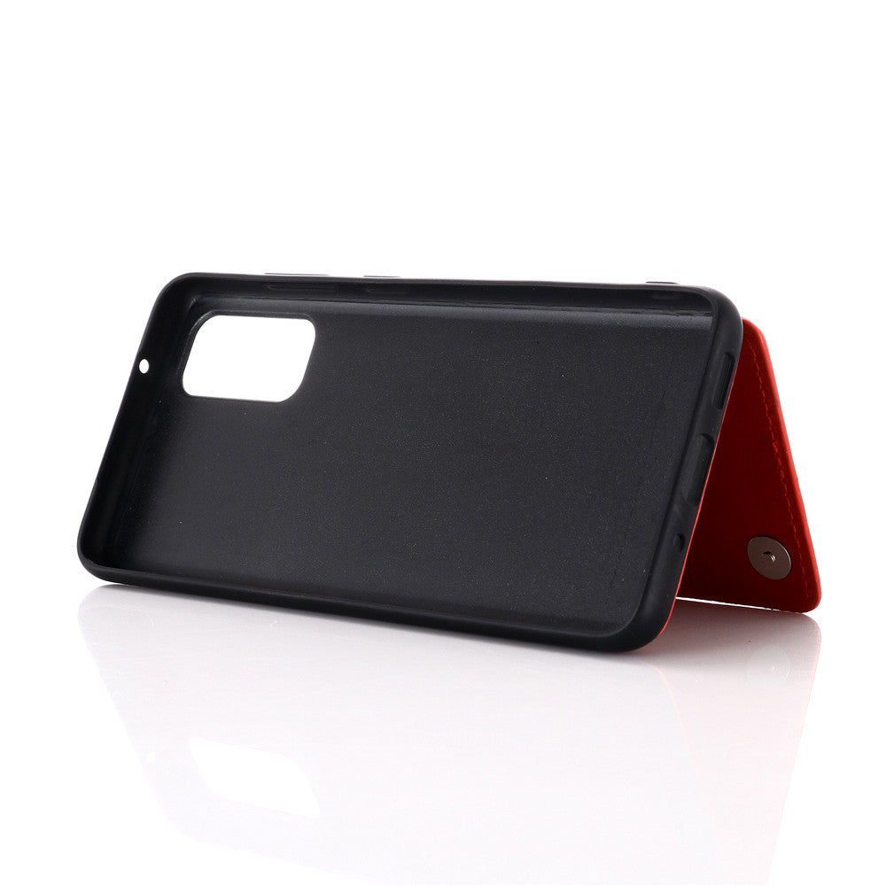 Leather Coated PC + TPU Hybrid Card Holder Case with Kickstand for Samsung Galaxy S20 Plus - Red