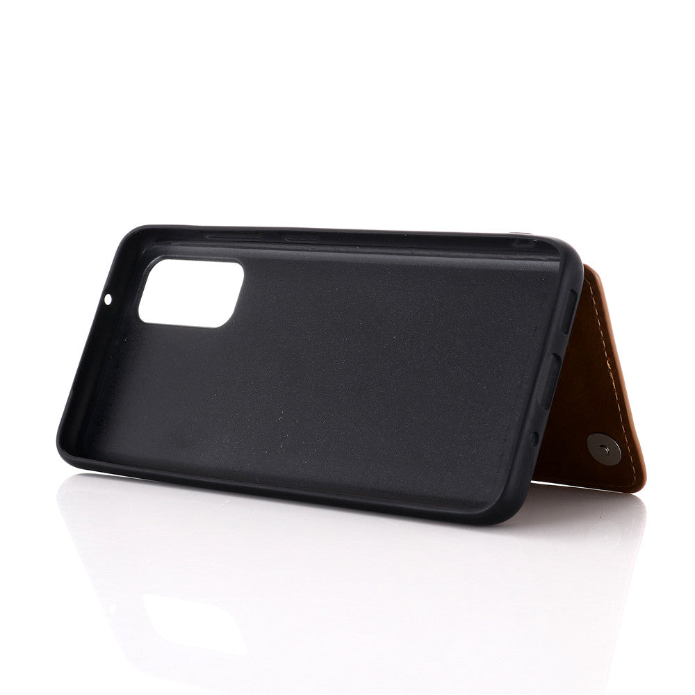 PU Leather Coated PC + TPU Hybrid Card Holder Shell with Kickstand for Samsung Galaxy S20 4G/S20 5G - Brown