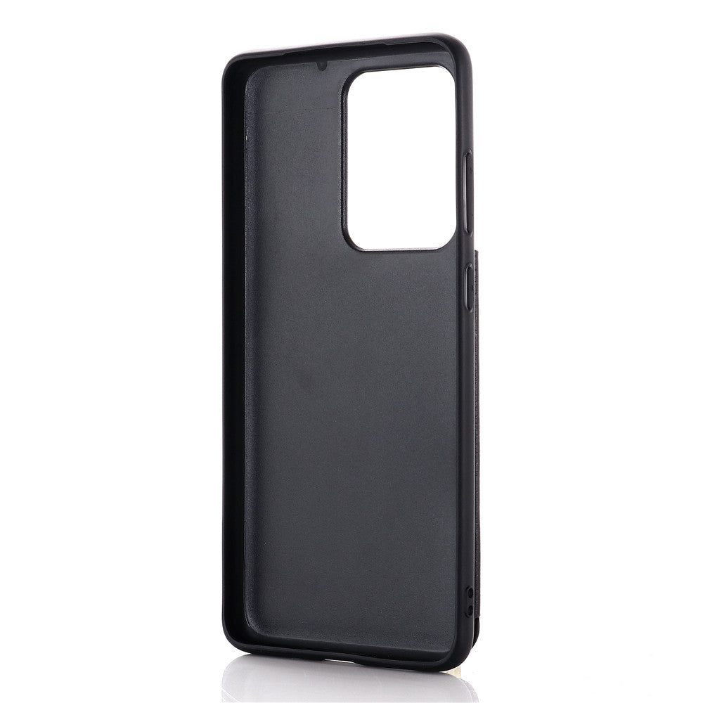 Leather Coated PC + TPU Combo Card Holder Shell with Kickstand for Samsung Galaxy S20 Ultra - Black