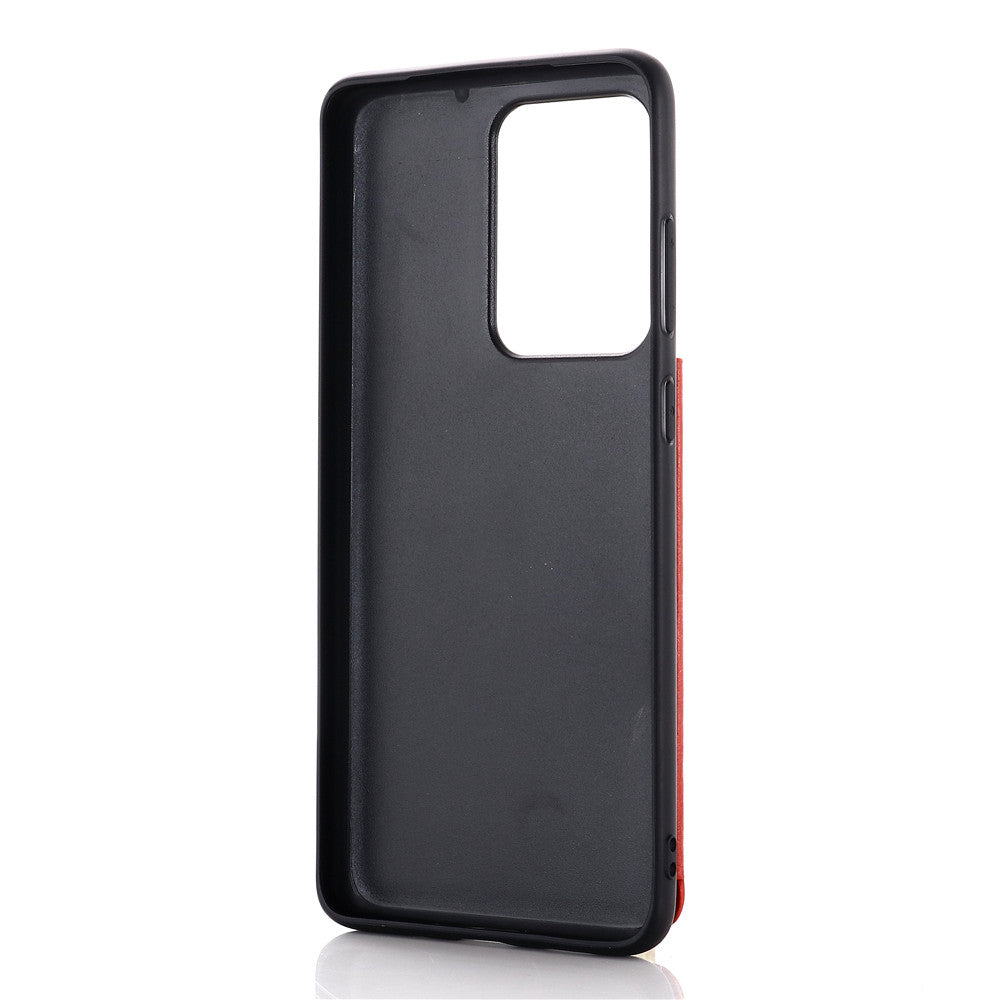 Leather Coated PC + TPU Combo Card Holder Shell with Kickstand for Samsung Galaxy S20 Ultra - Red