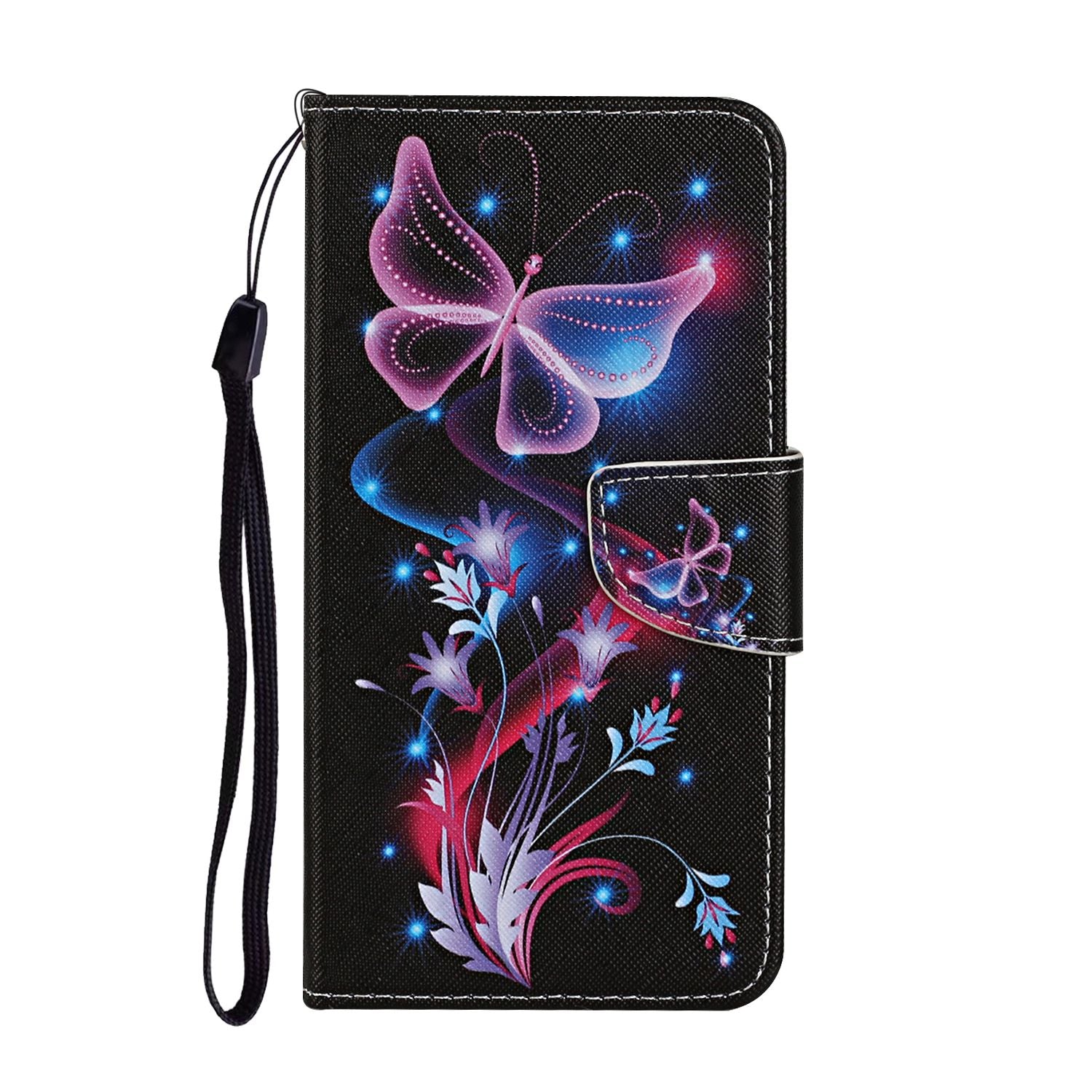 Leather Stand Cover Wallet Pattern Printing Phone Case for Samsung Galaxy S20 Ultra - Luminous Butterfly