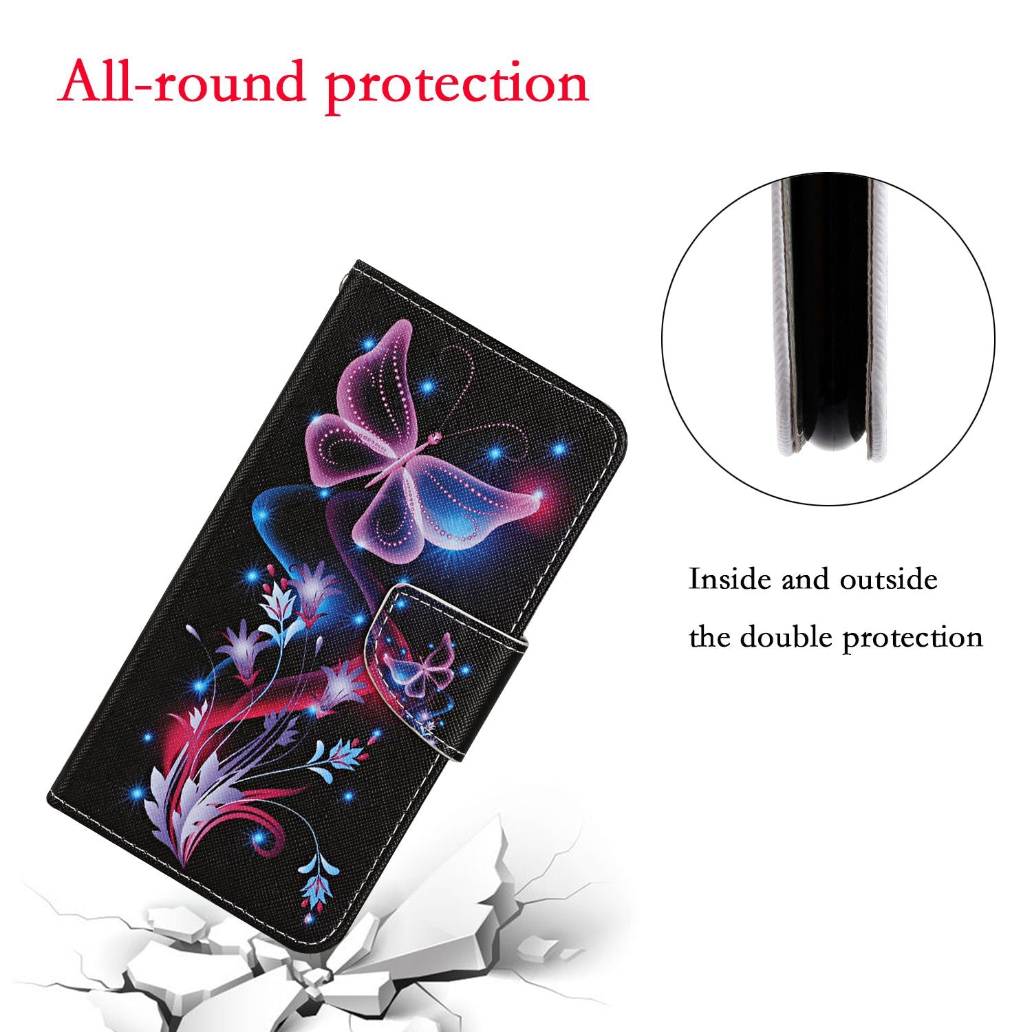 Leather Stand Cover Wallet Pattern Printing Phone Case for Samsung Galaxy S20 Ultra - Luminous Butterfly