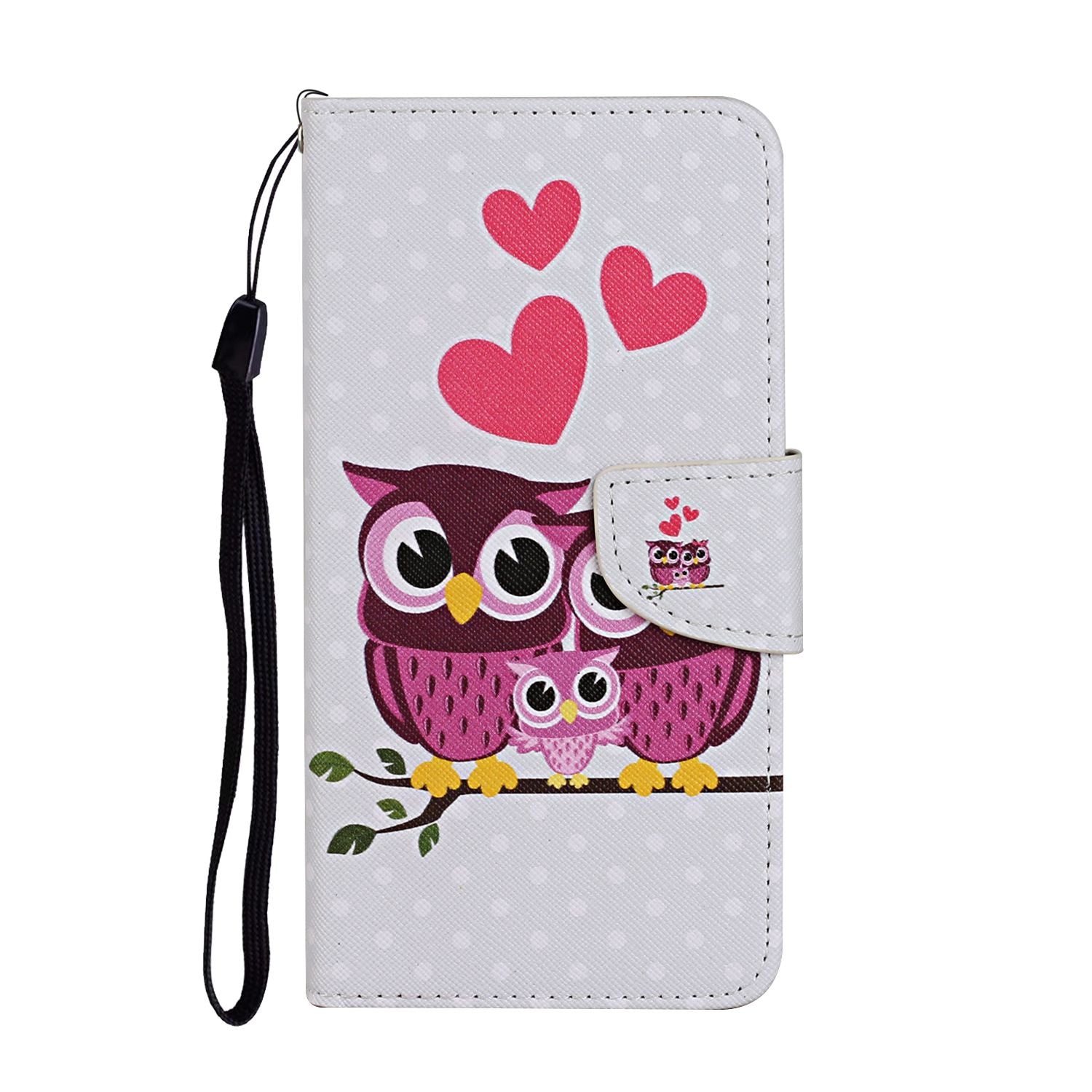 Leather Stand Cover Wallet Pattern Printing Phone Case for Samsung Galaxy S20 Ultra - Owl Family