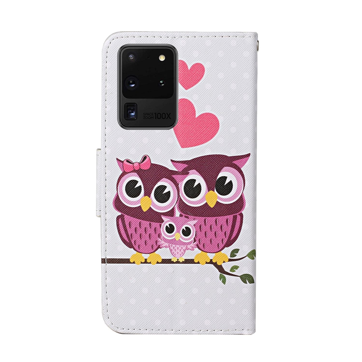 Leather Stand Cover Wallet Pattern Printing Phone Case for Samsung Galaxy S20 Ultra - Owl Family