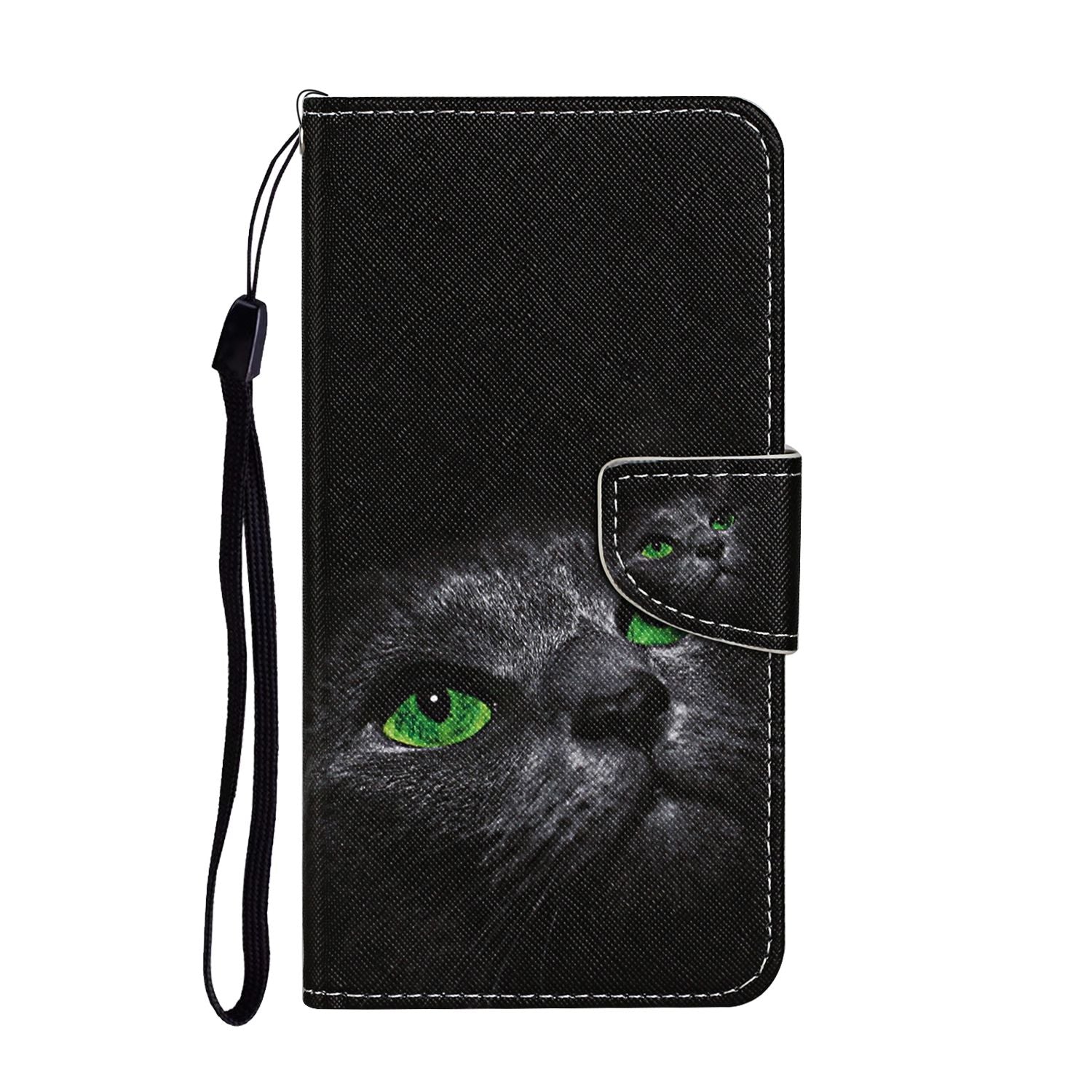 Leather Stand Cover Wallet Pattern Printing Phone Case for Samsung Galaxy S20 Ultra - Black Cat