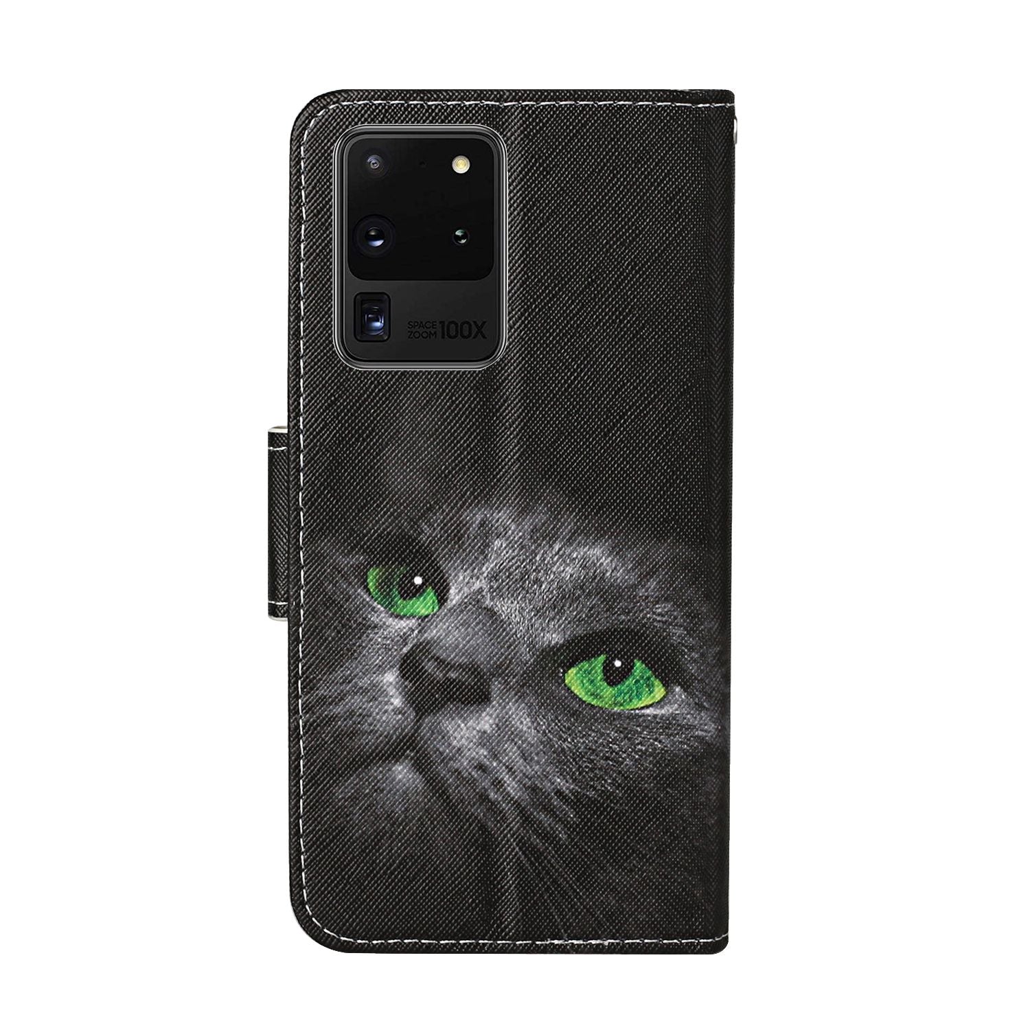 Leather Stand Cover Wallet Pattern Printing Phone Case for Samsung Galaxy S20 Ultra - Black Cat