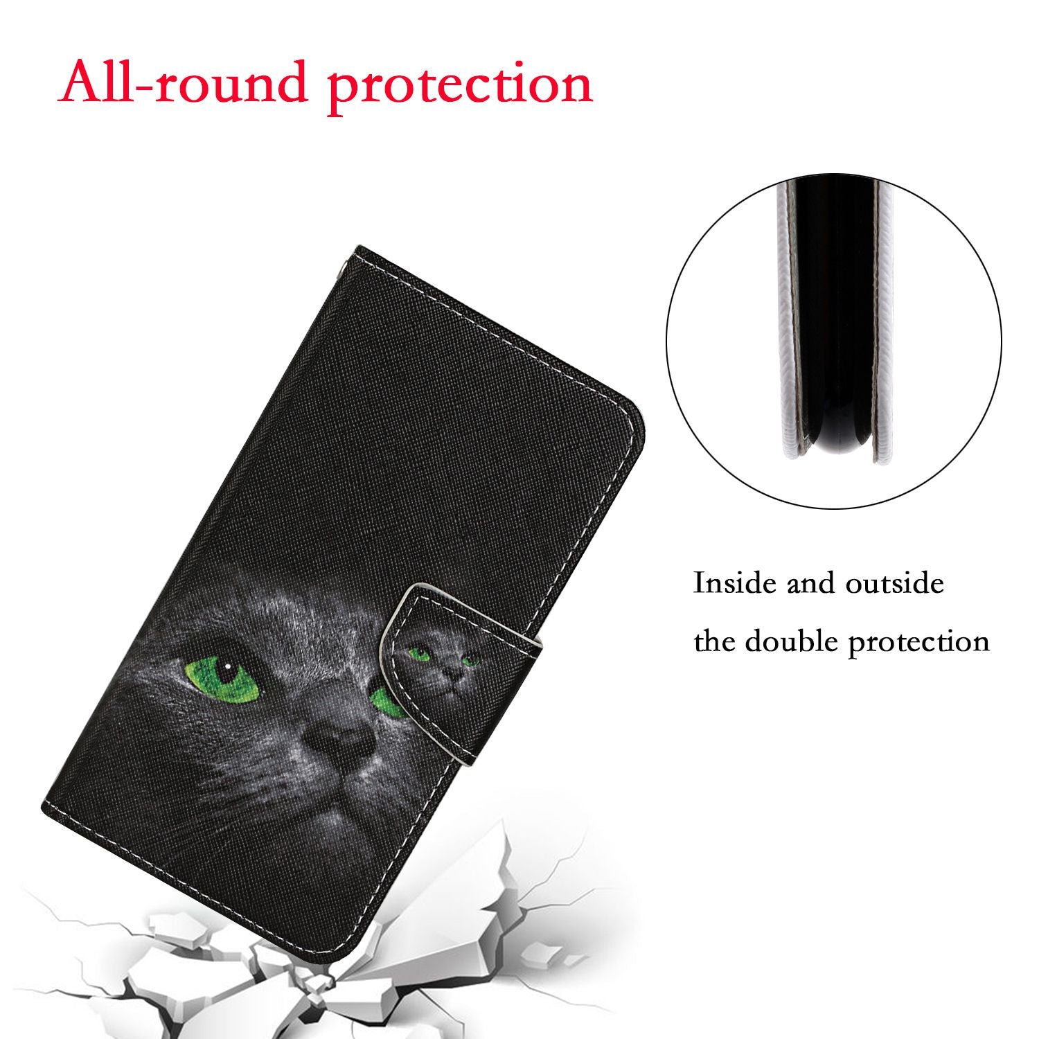 Leather Stand Cover Wallet Pattern Printing Phone Case for Samsung Galaxy S20 Ultra - Black Cat