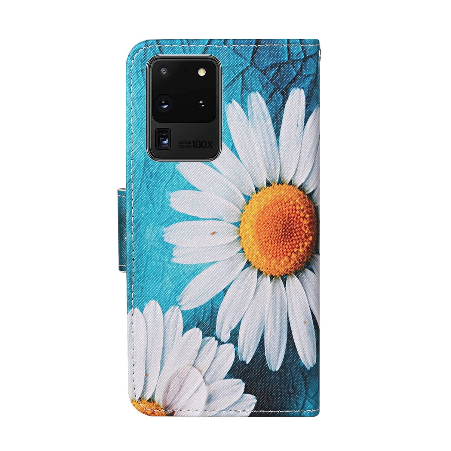 Leather Stand Cover Wallet Pattern Printing Phone Case for Samsung Galaxy S20 Ultra - Daisy Flower