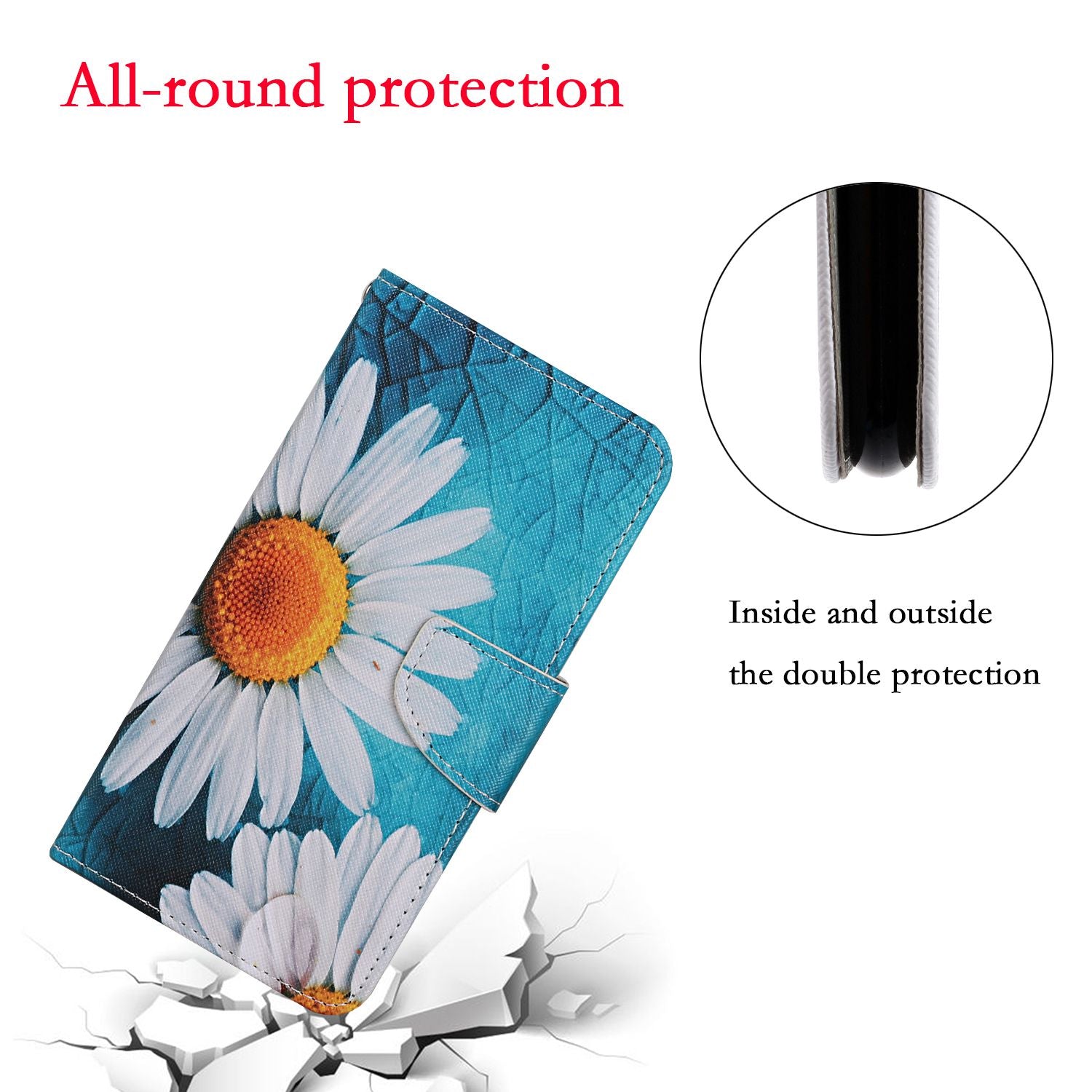 Leather Stand Cover Wallet Pattern Printing Phone Case for Samsung Galaxy S20 Ultra - Daisy Flower