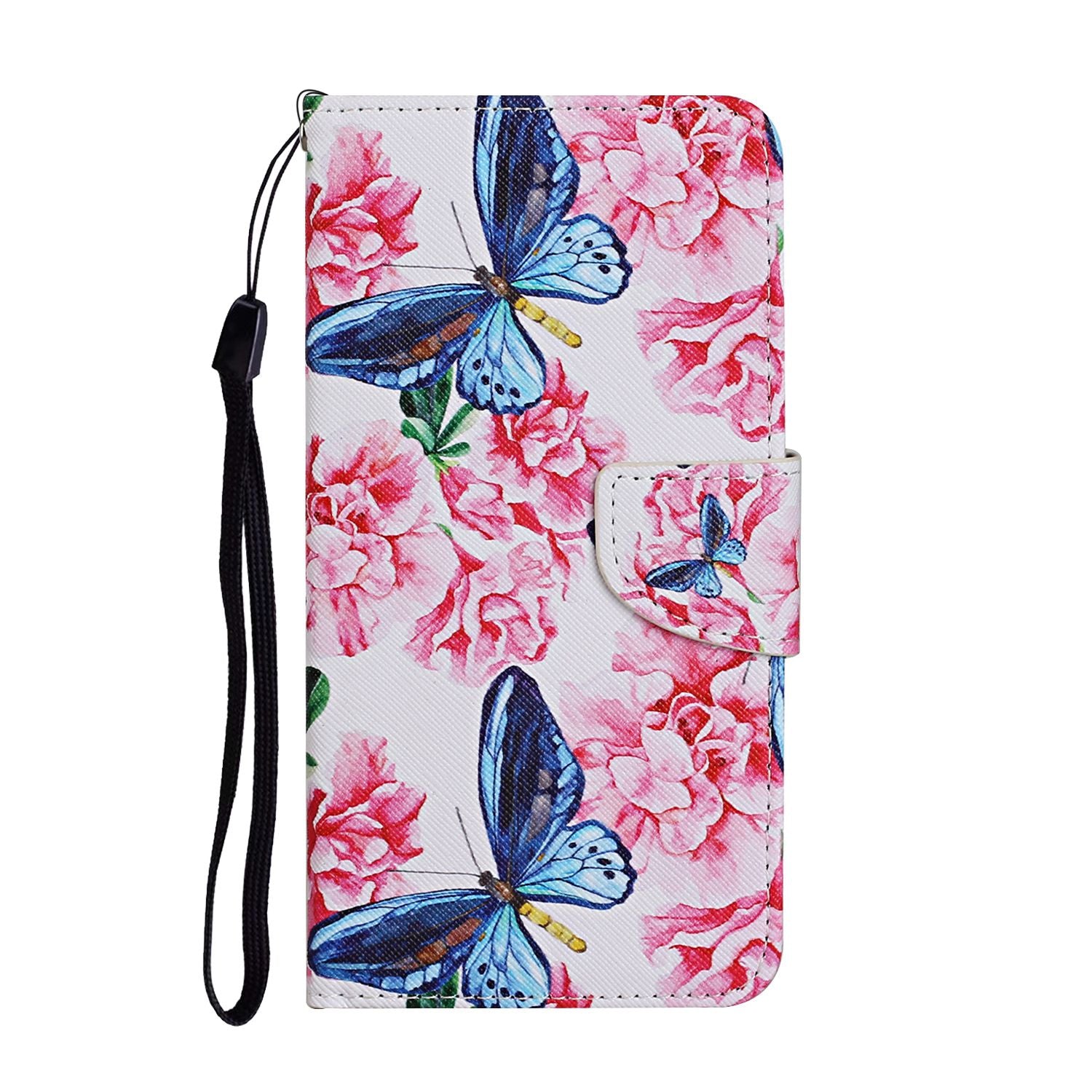 Leather Stand Cover Wallet Pattern Printing Phone Case for Samsung Galaxy S20 Ultra - Butterfly and Flower