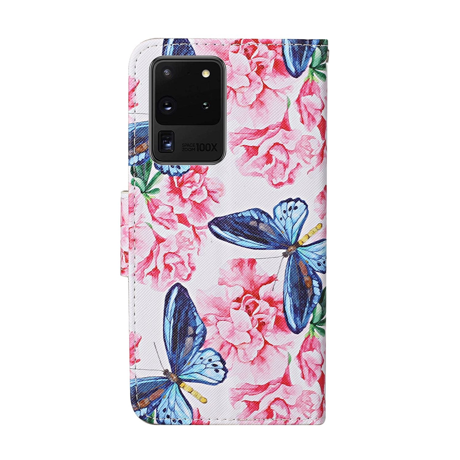 Leather Stand Cover Wallet Pattern Printing Phone Case for Samsung Galaxy S20 Ultra - Butterfly and Flower