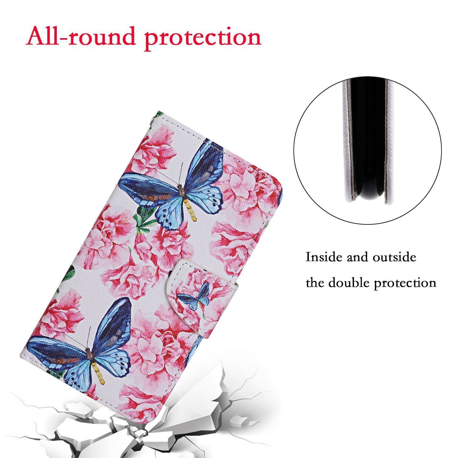 Leather Stand Cover Wallet Pattern Printing Phone Case for Samsung Galaxy S20 Ultra - Butterfly and Flower